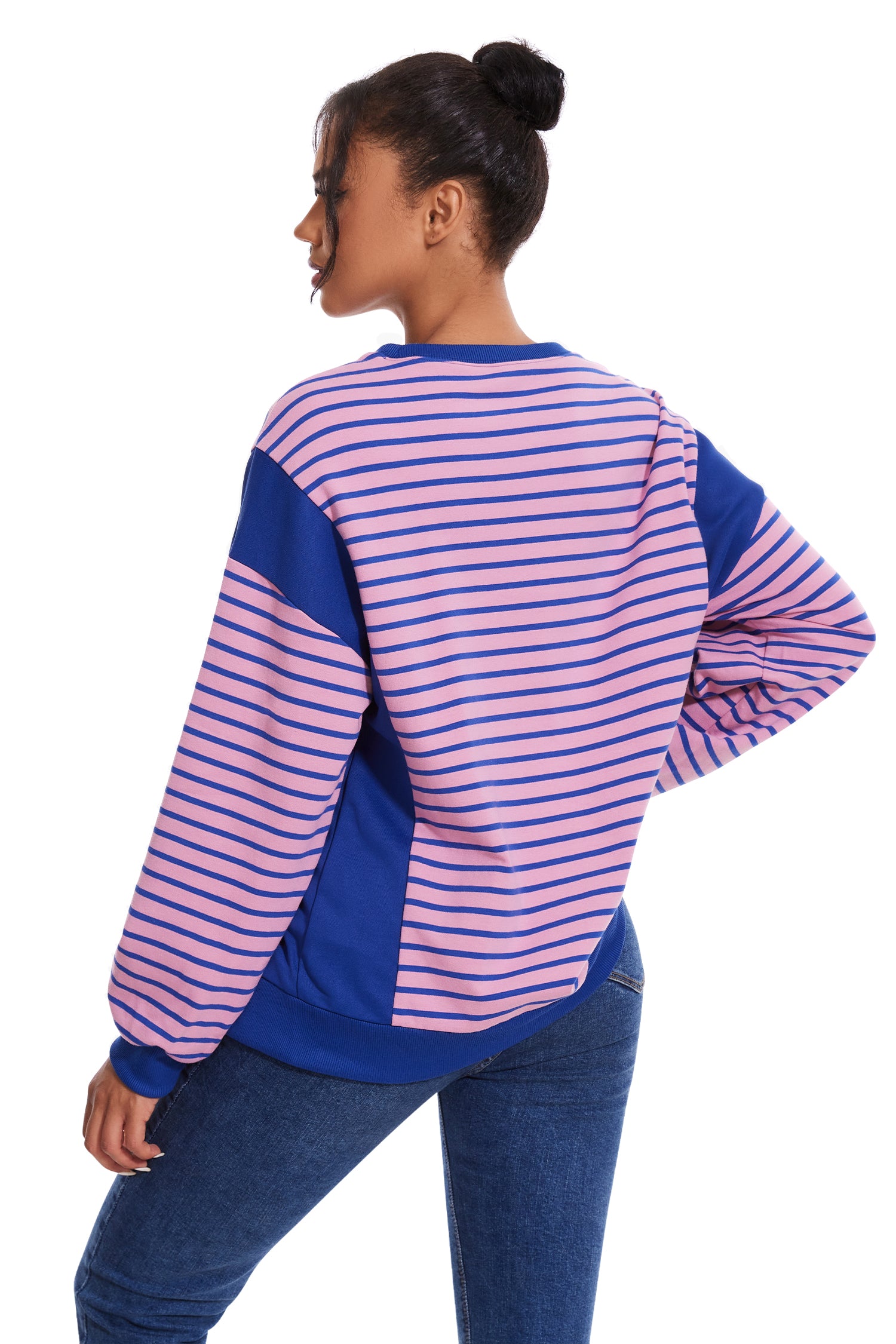 Cakulo Women's Striped Crewneck Sweatshirt with Split Hem