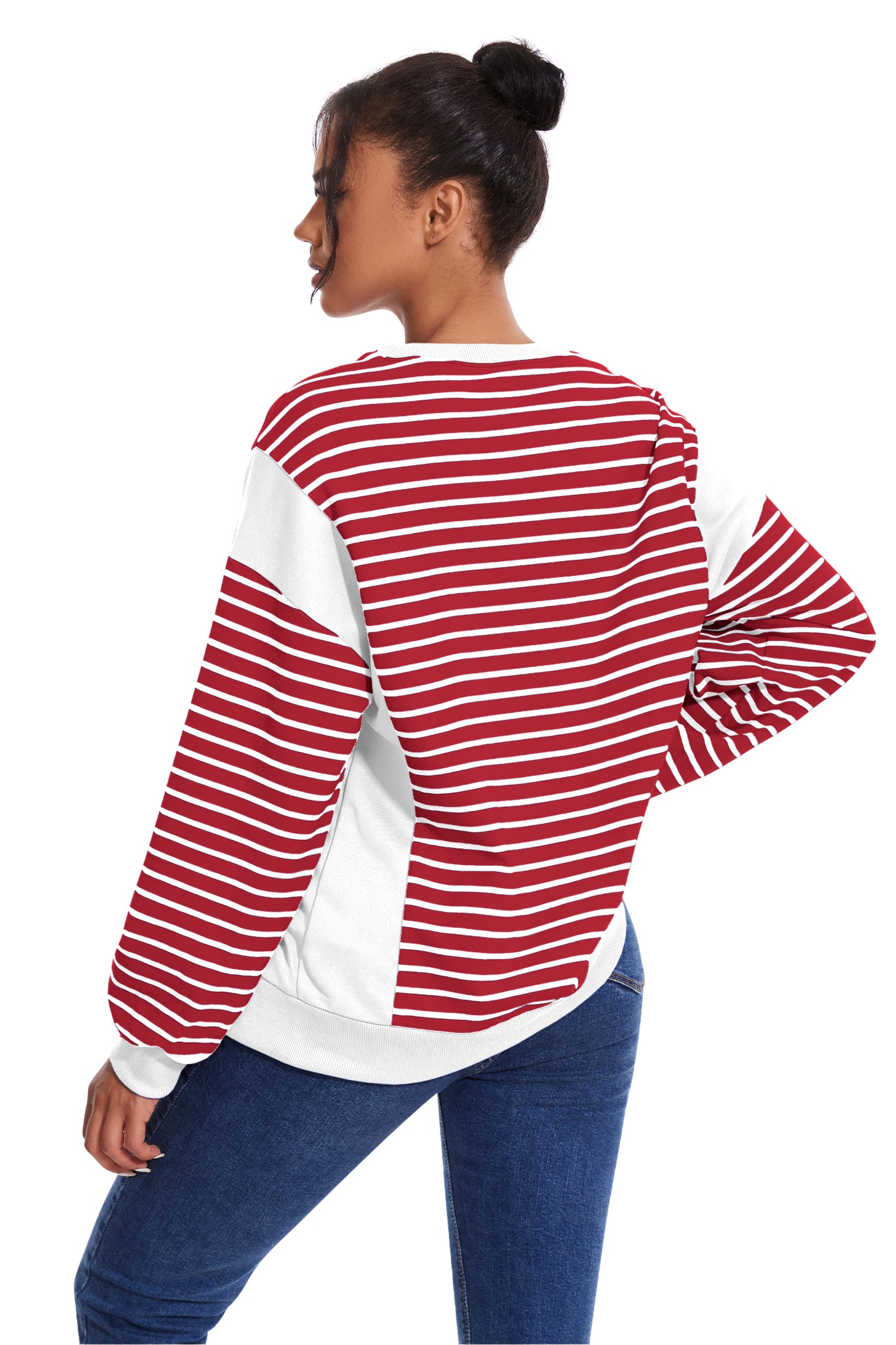 Cakulo Women's Striped Crewneck Sweatshirt with Split Hem
