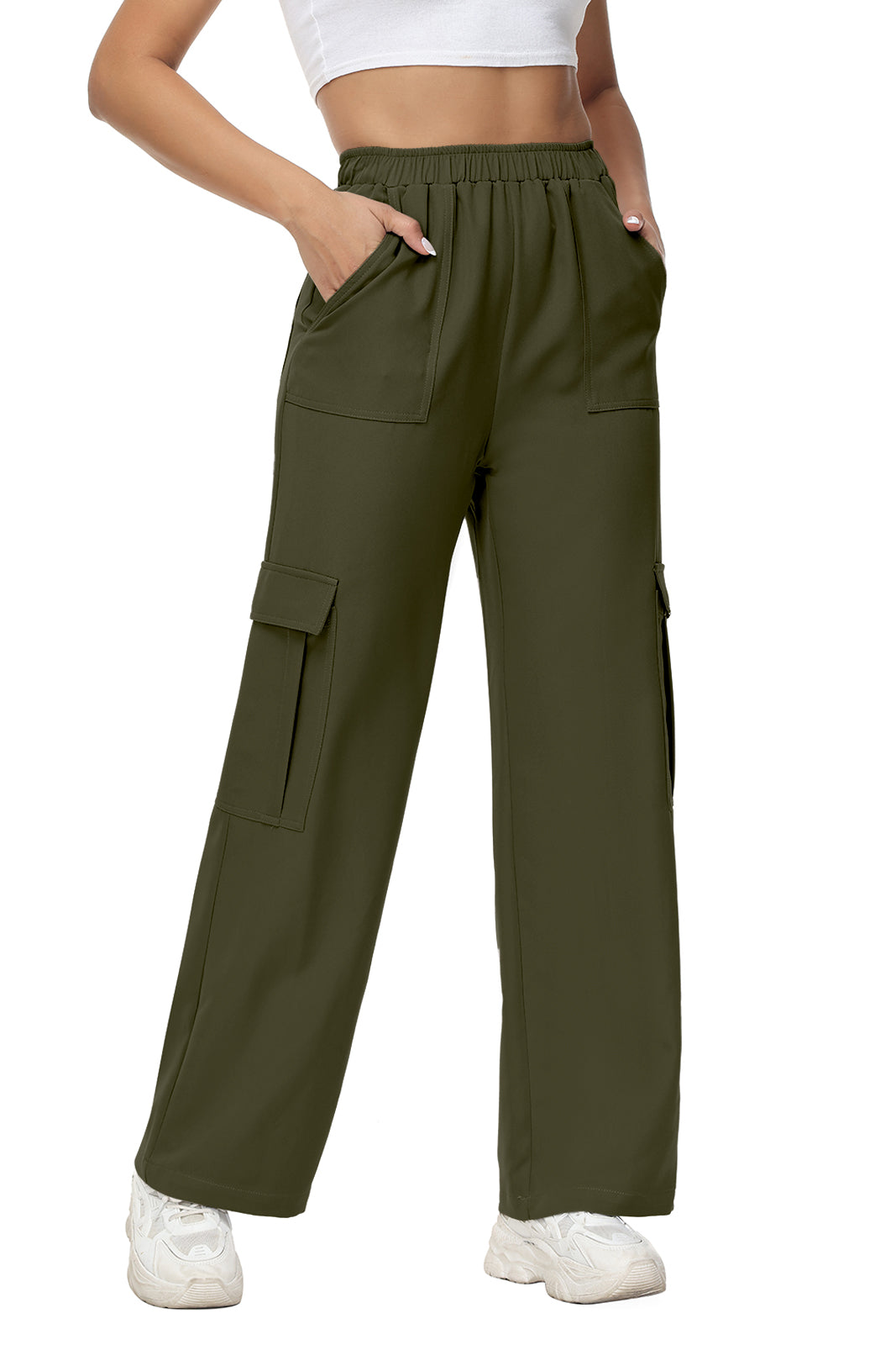 Cakulo Women's Wide Straight Leg Pants with 6 Pockets
