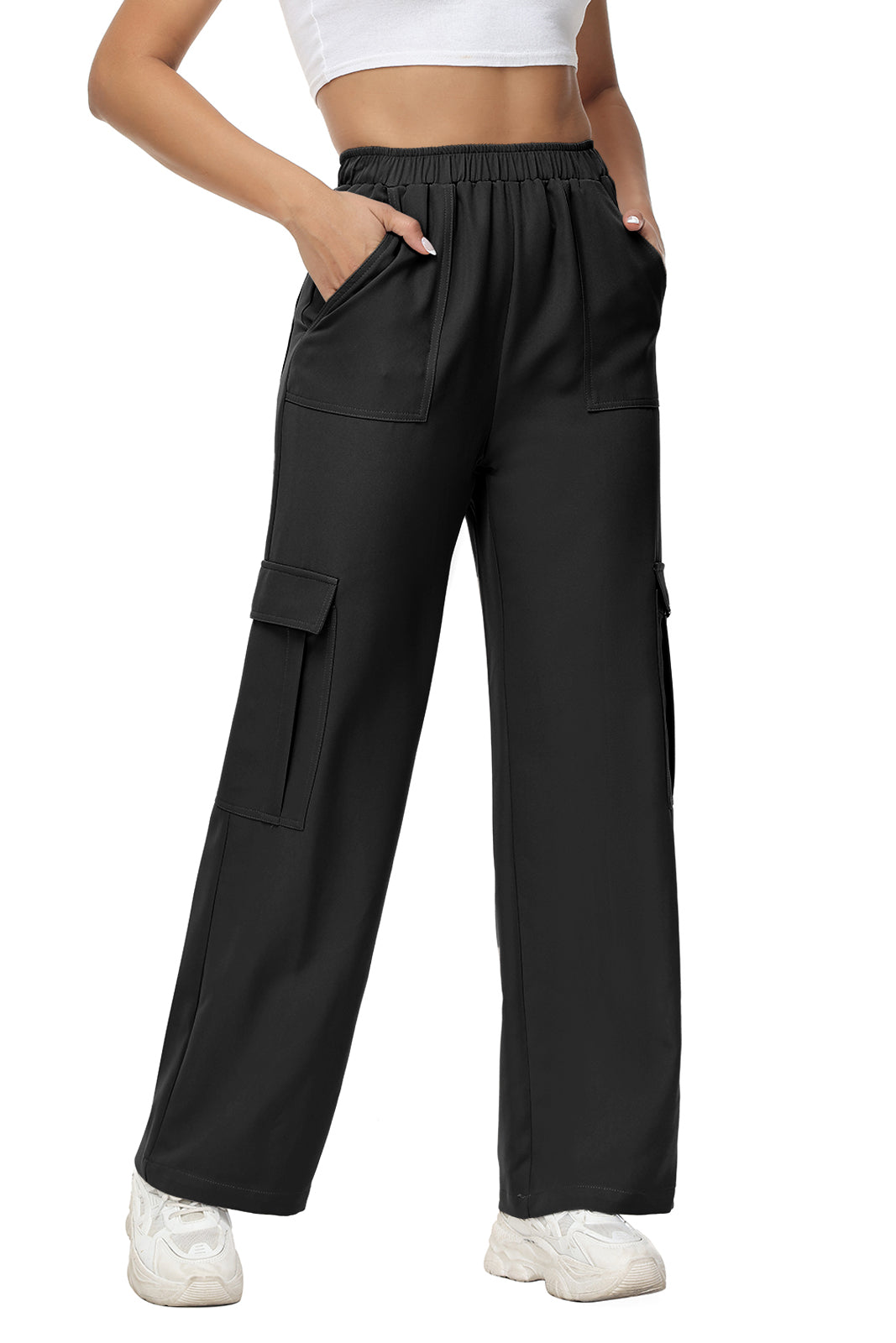 Cakulo Women's Wide Straight Leg Pants with 6 Pockets