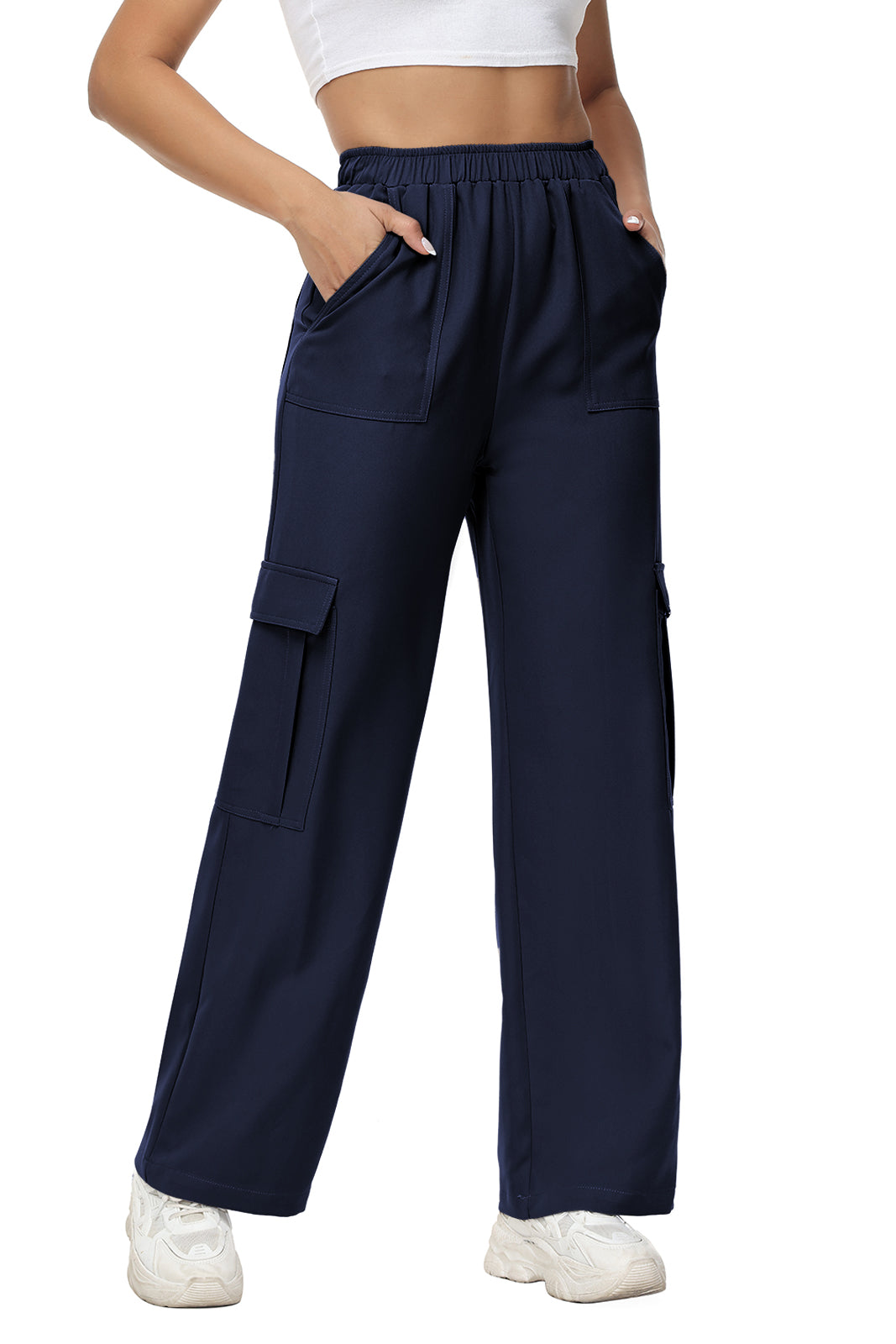 Cakulo Women's Wide Straight Leg Pants with 6 Pockets