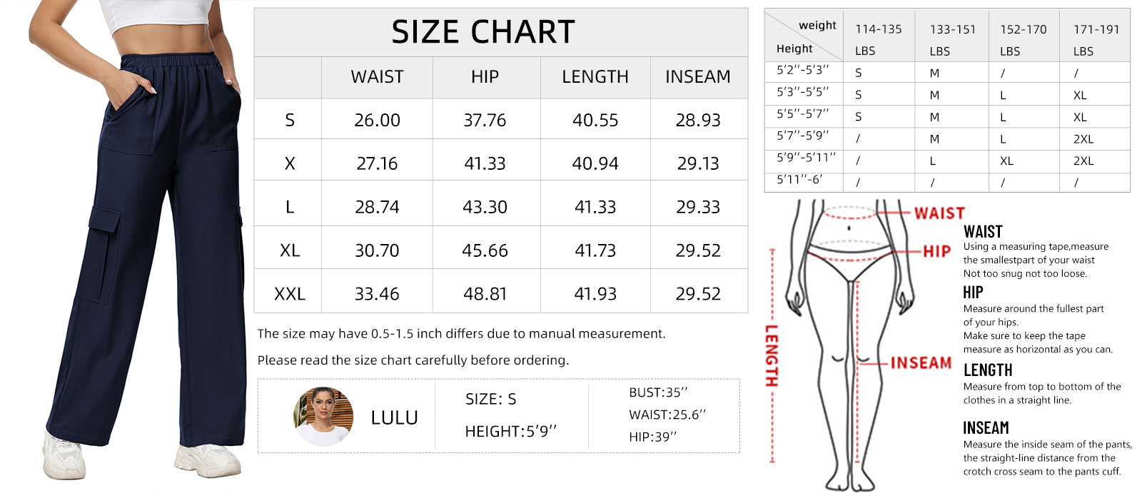 Cakulo Women's Wide Straight Leg Pants with 6 Pockets