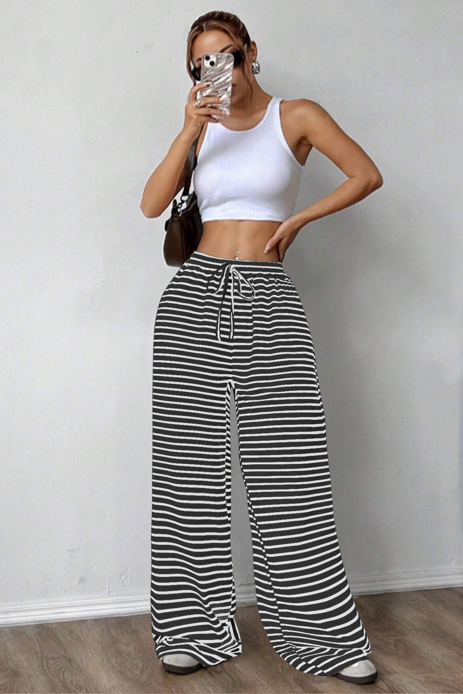 Cakulo Women's Striped High-Waist Y2K Lounge Pants with Pockets