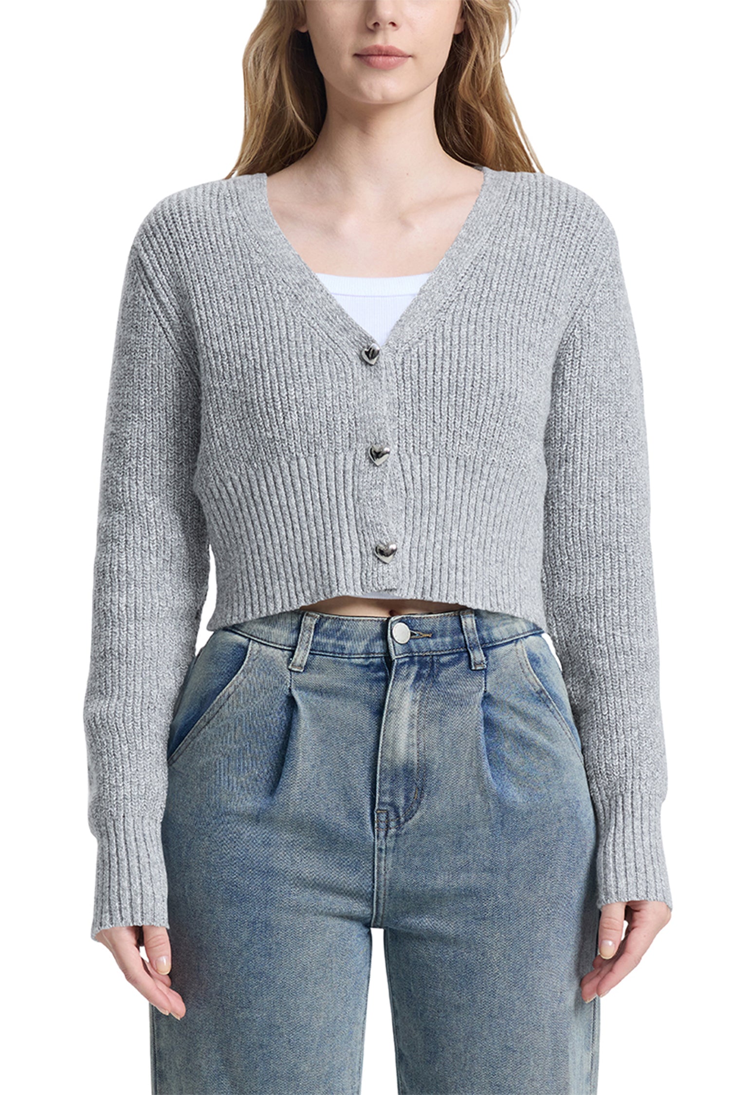 Cakulo Women's V-Neck Long Sleeve Cropped Cardigan