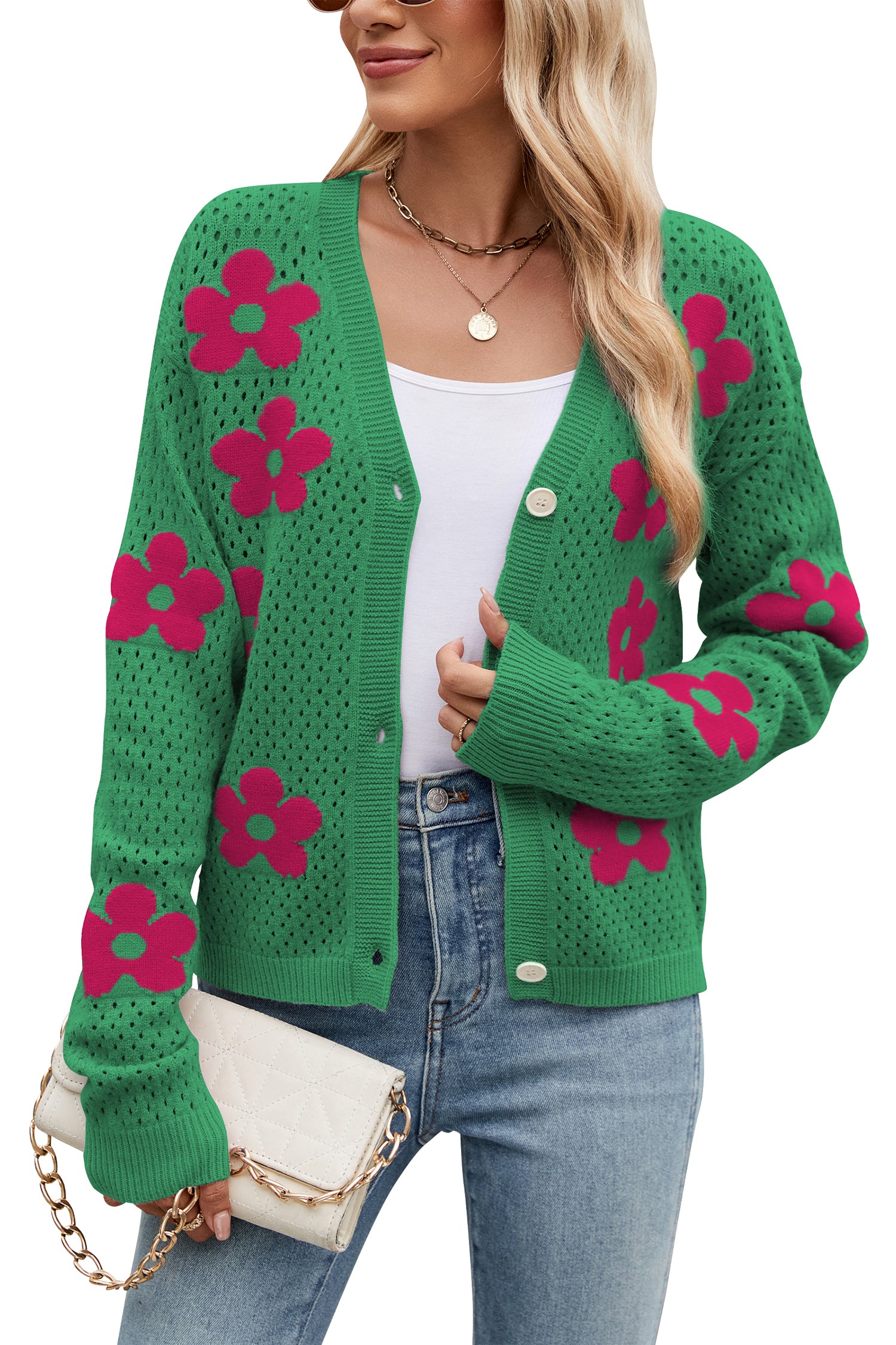 Cakulo Women's Crochet Cropped Cardigan Sweaters