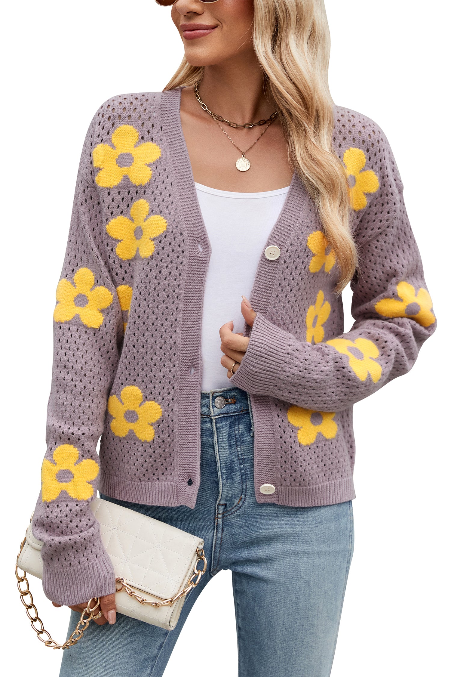 Cakulo Women's Crochet Cropped Cardigan Sweaters