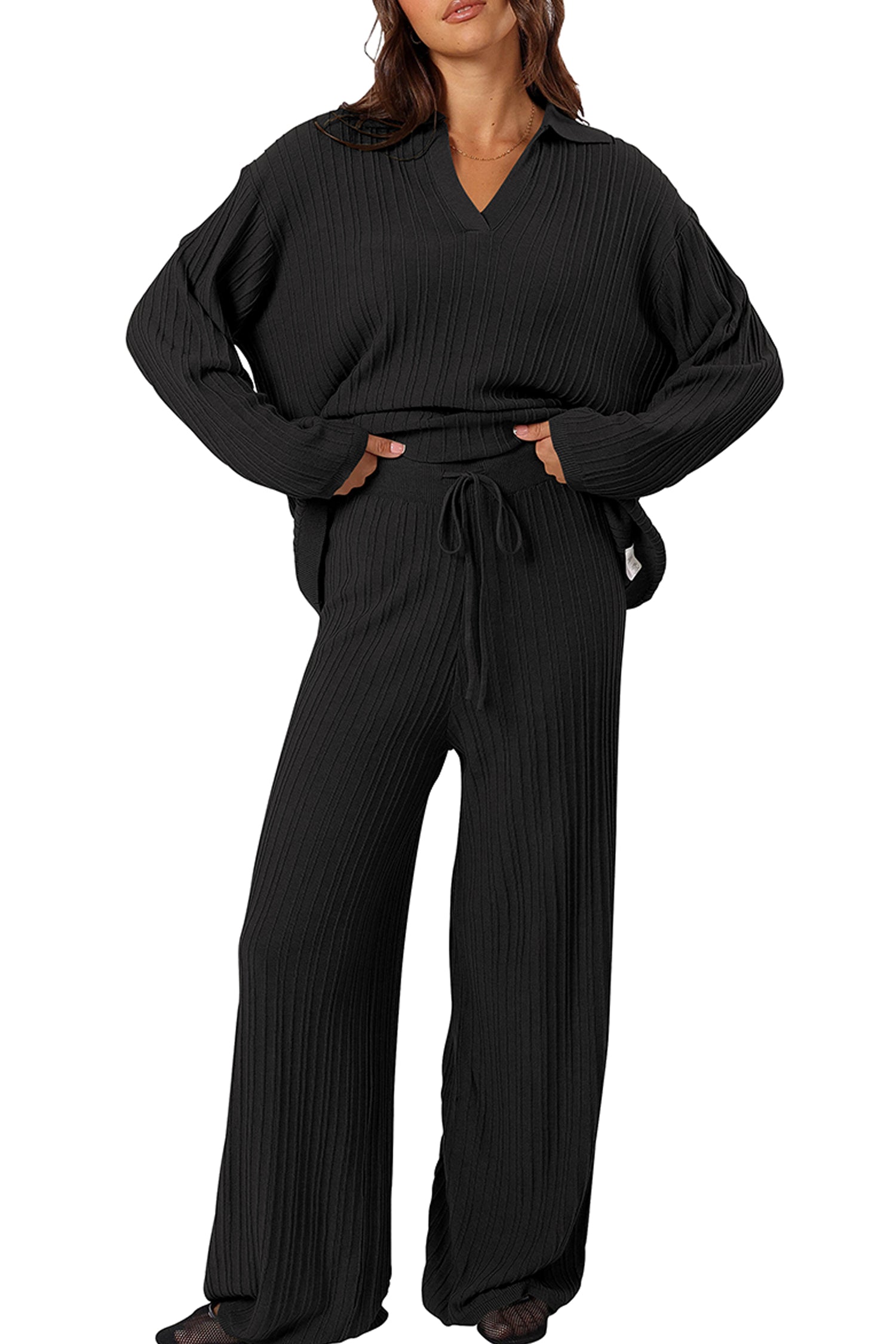 Cakulo Womens  Outfits Knit Sweater Matching Set Ribbed Wide Leg Loungewear Sweatsuits