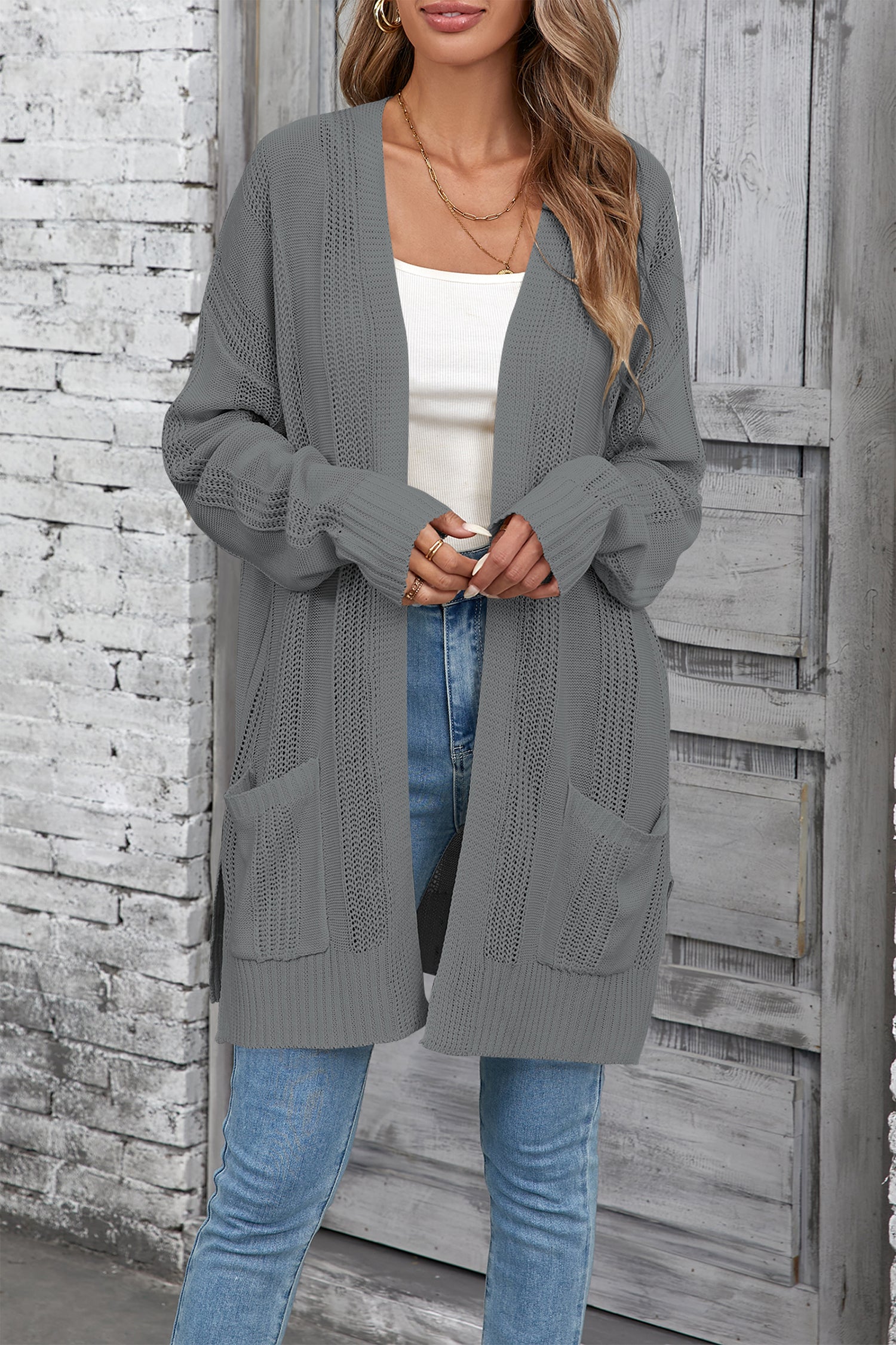 Cakulo Women's Long Hollow-Out Crochet Oversized Cardigan Sweater