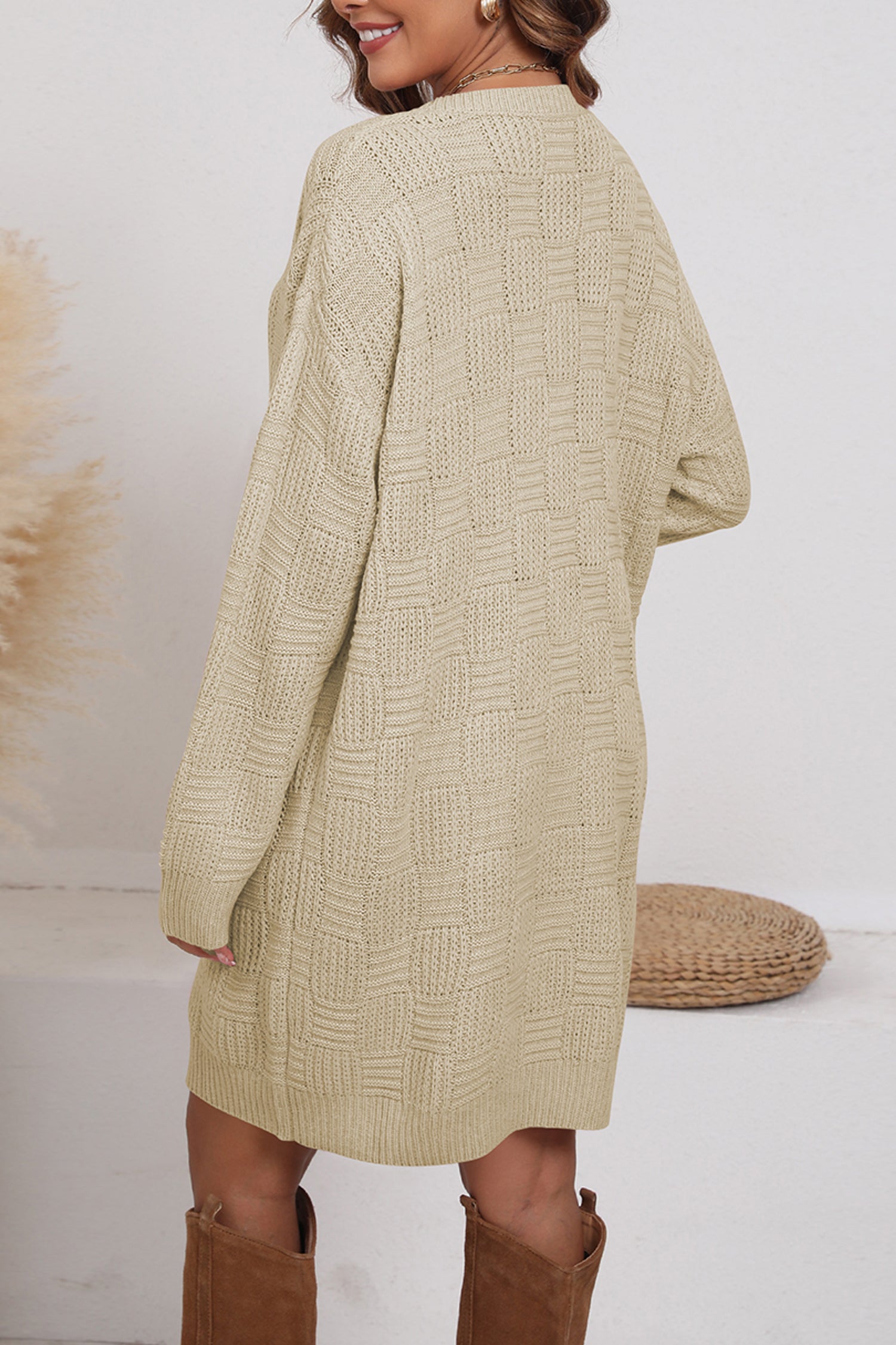 Cakulo Women's Oversized Checkered Sweater Dress
