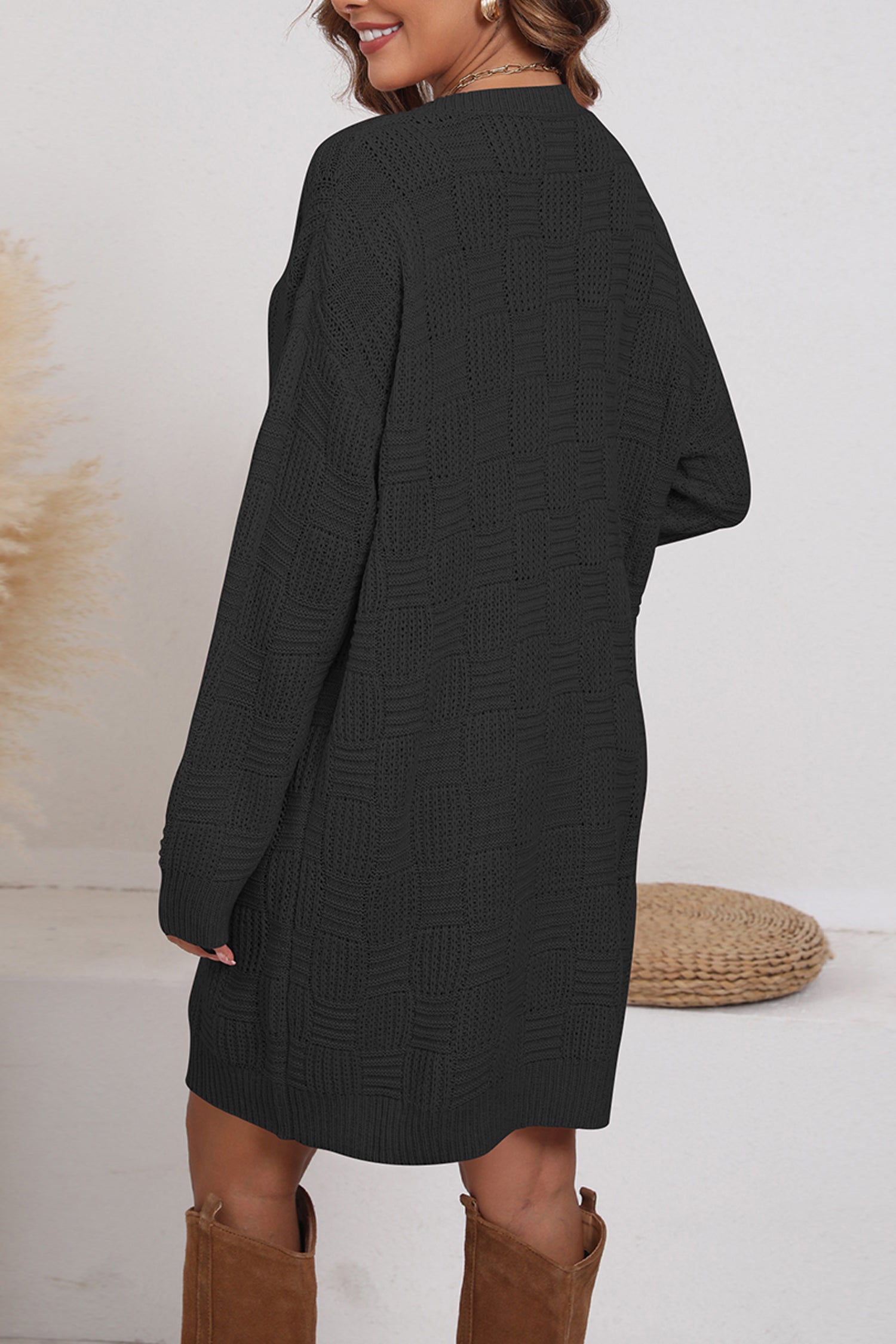 Cakulo Women's Oversized Checkered Sweater Dress