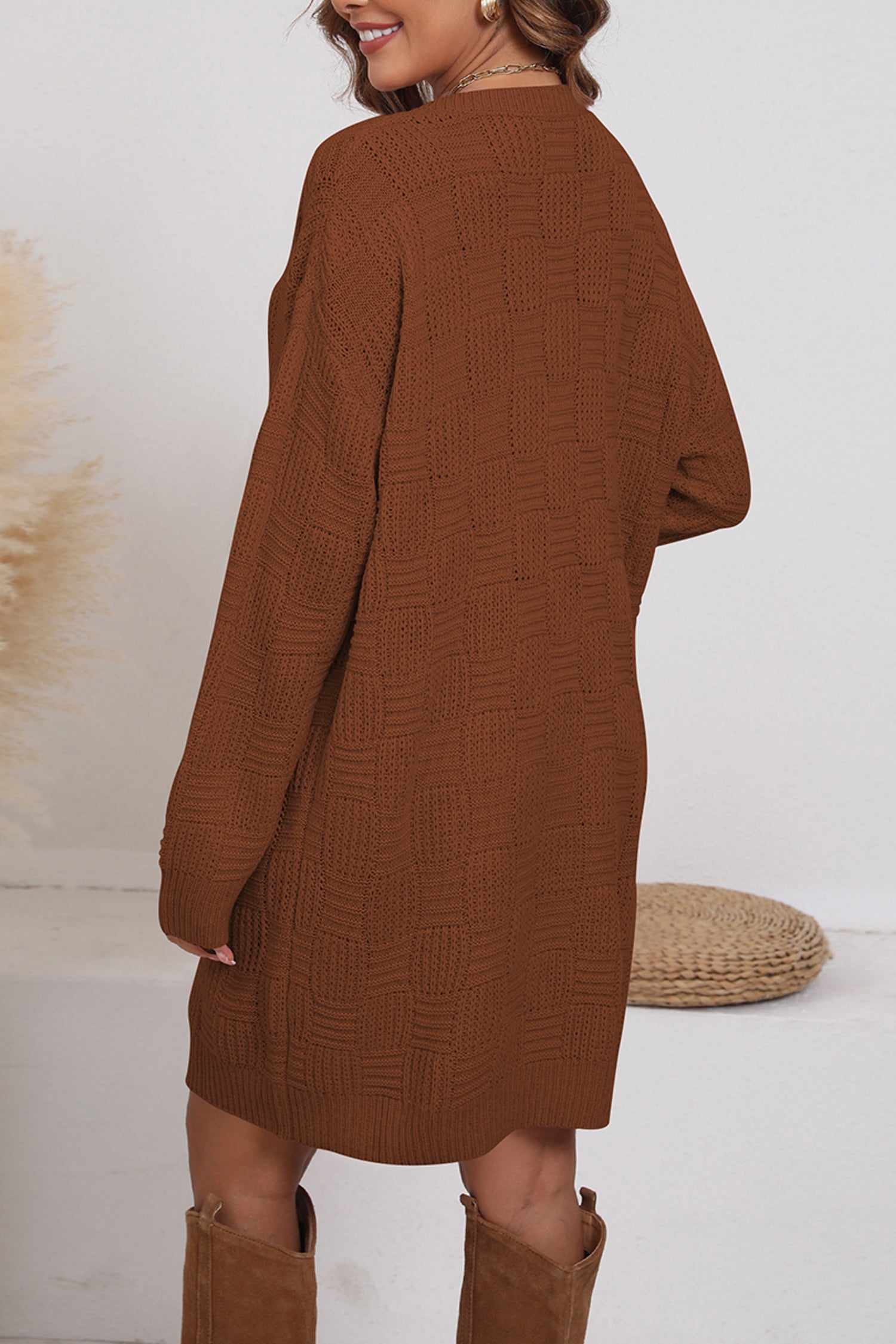 Cakulo Women's Oversized Checkered Sweater Dress