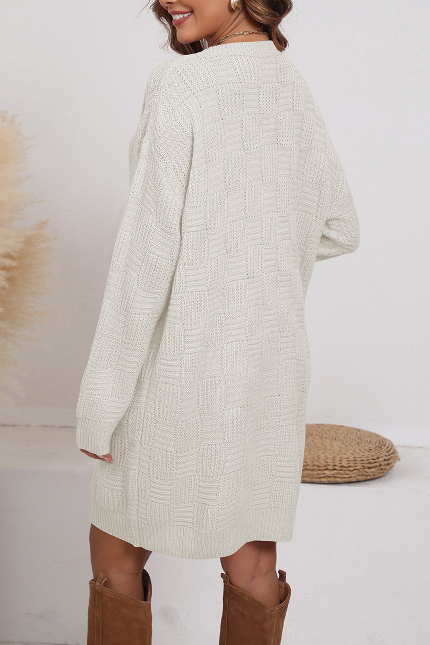 Cakulo Women's Oversized Checkered Sweater Dress