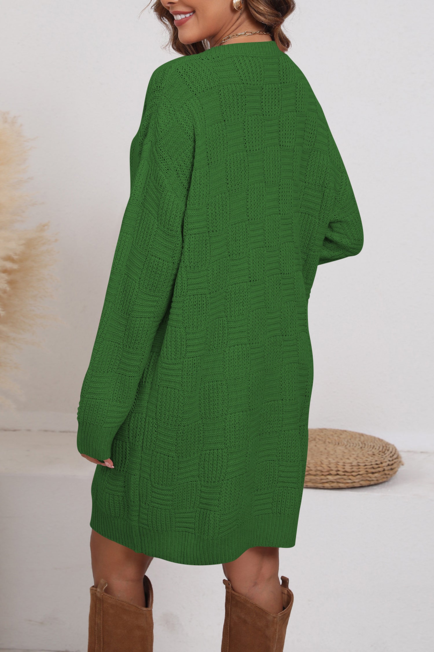 Cakulo Women's Oversized Checkered Sweater Dress