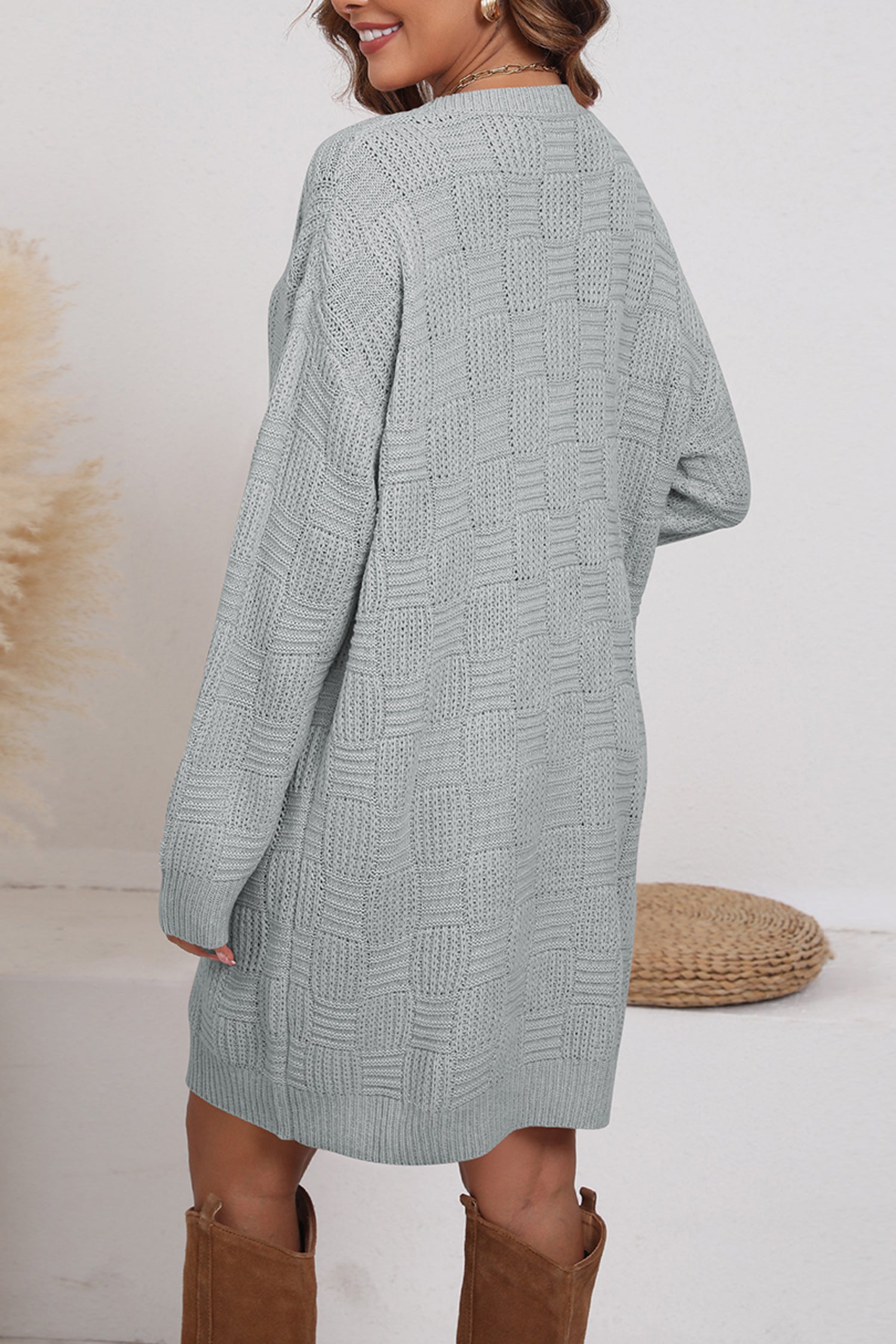 Cakulo Women's Oversized Checkered Sweater Dress