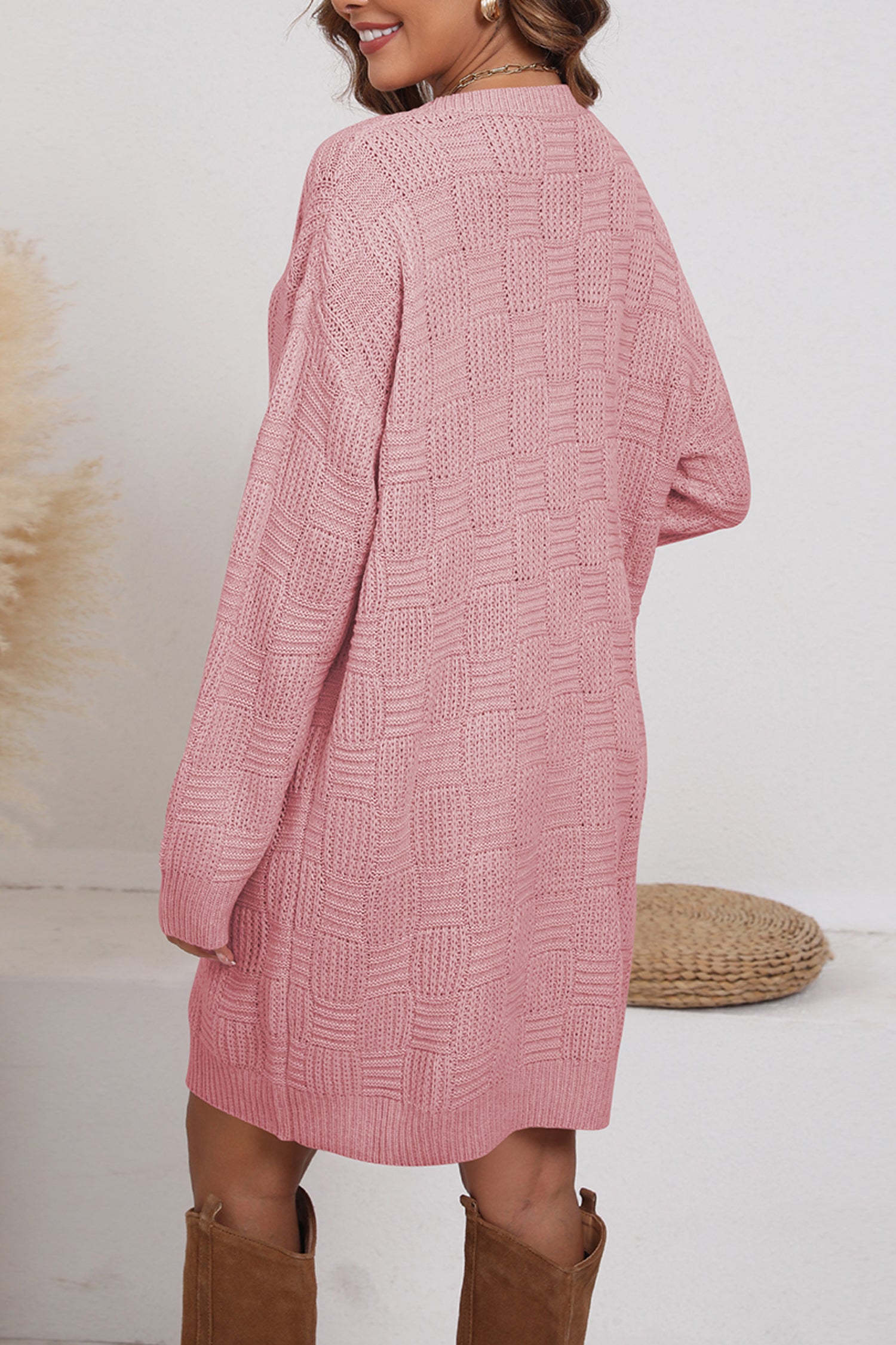 Cakulo Women's Oversized Checkered Sweater Dress