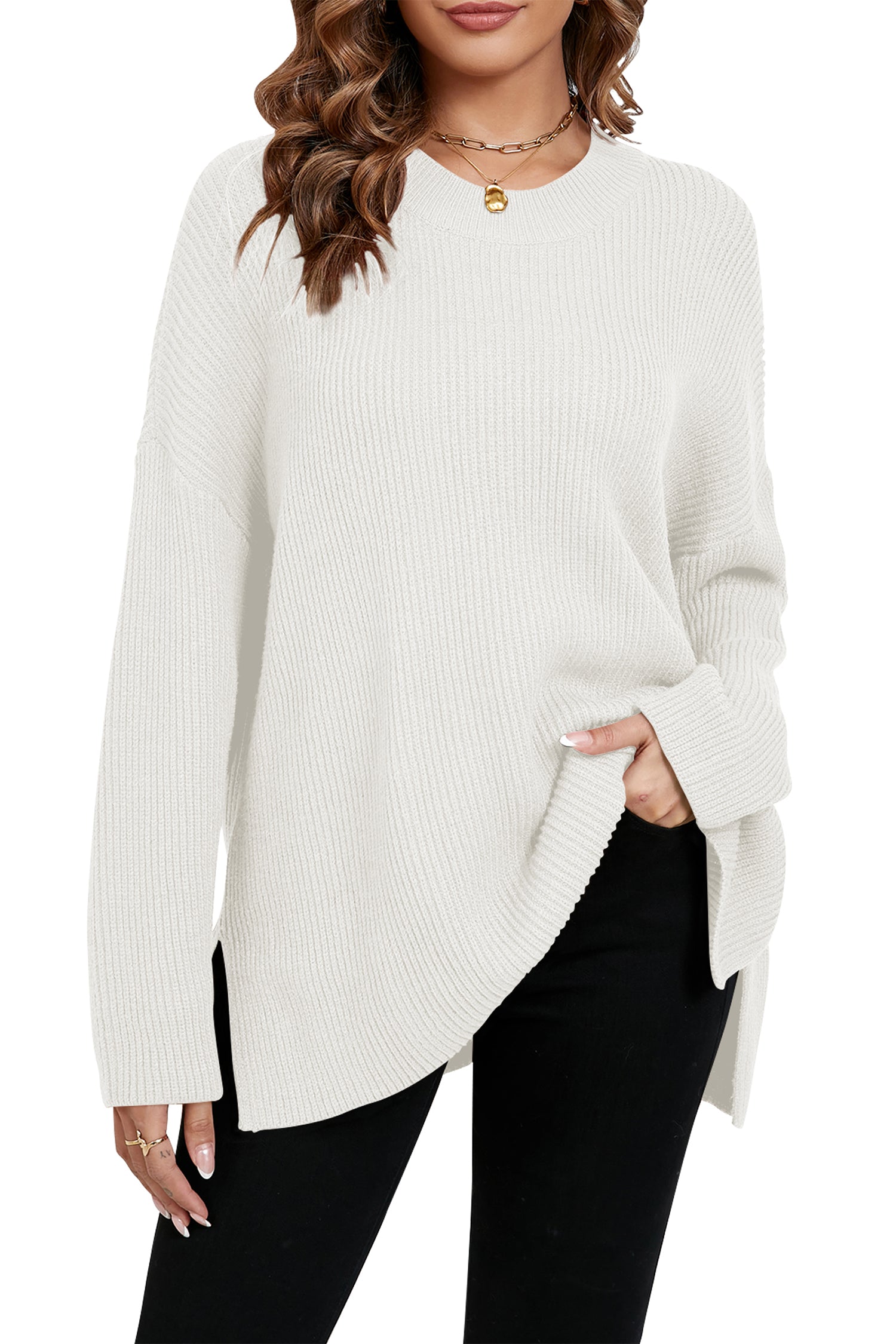 CAKULO Women's Batwing Oversized Loose Fall Knitted Pullover