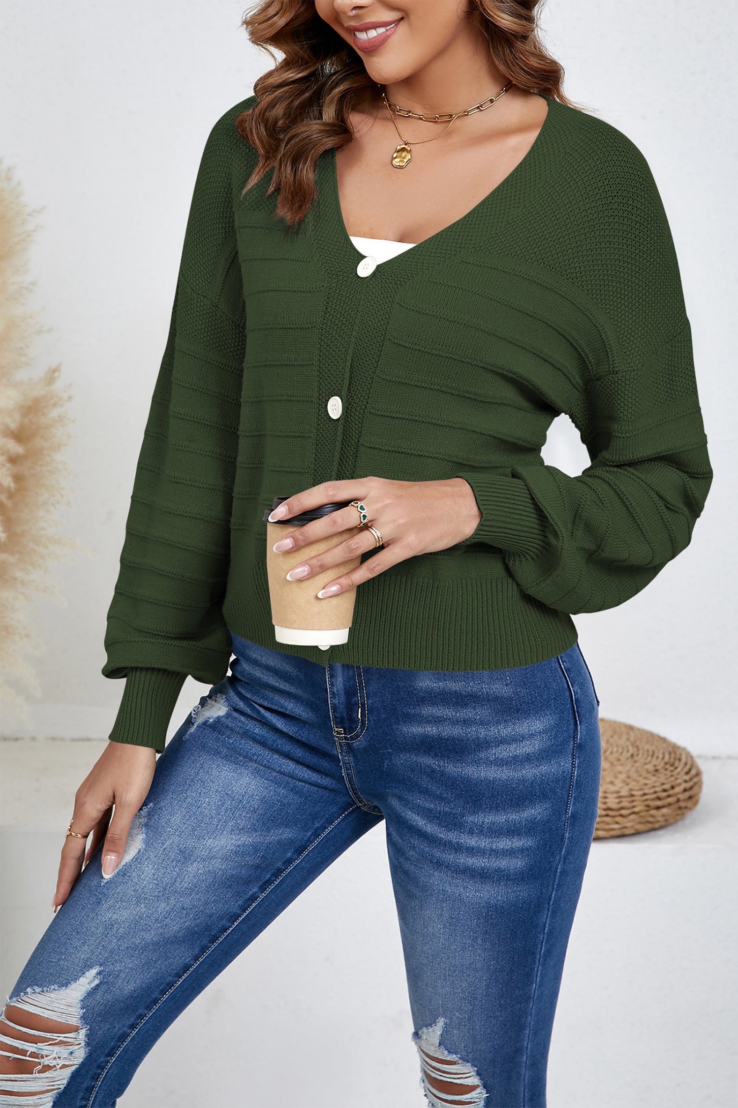 Cakulo Women's Cropped V Neck Button down Cardigan Sweaters