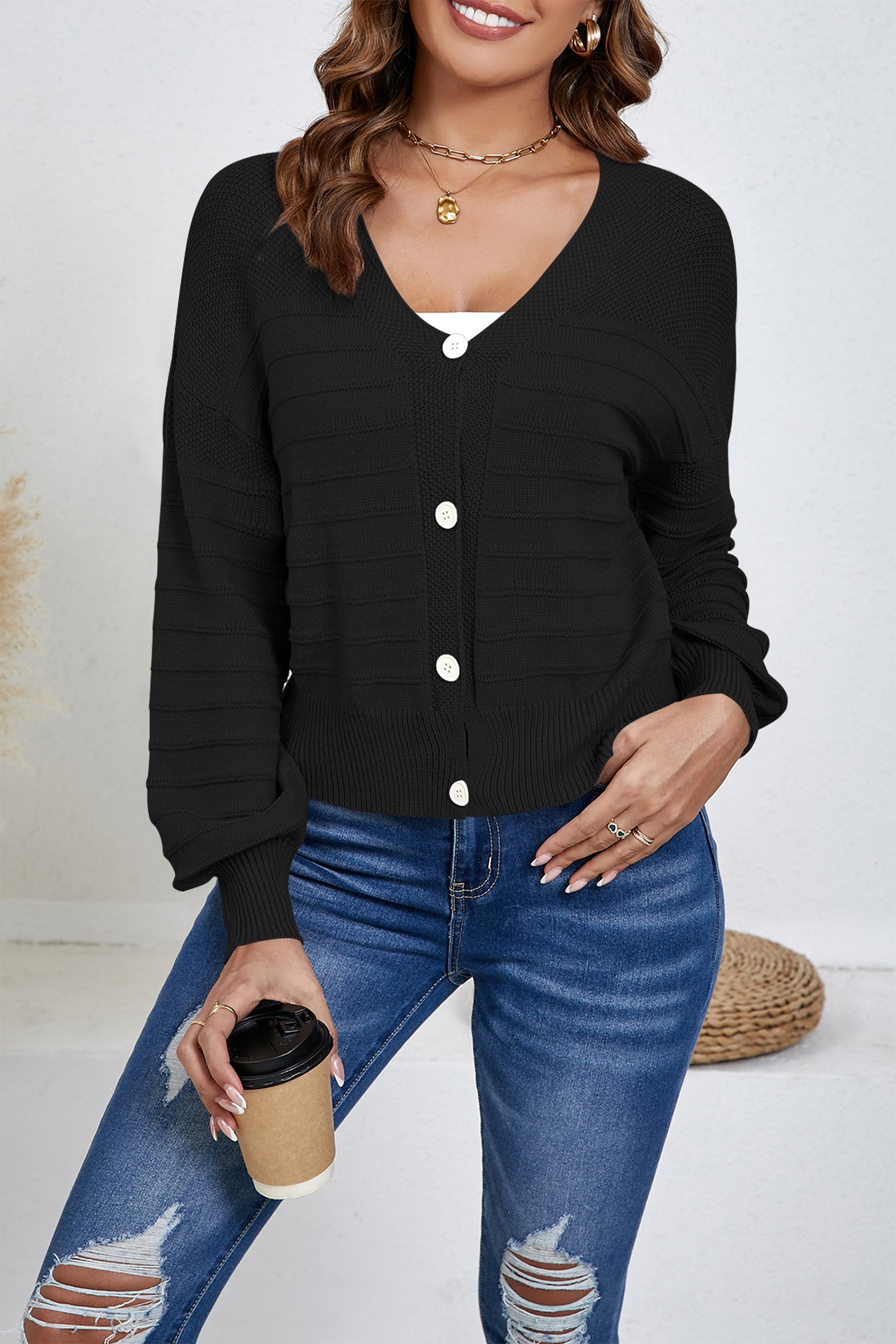 Cakulo Women's Cropped V Neck Button down Cardigan Sweaters