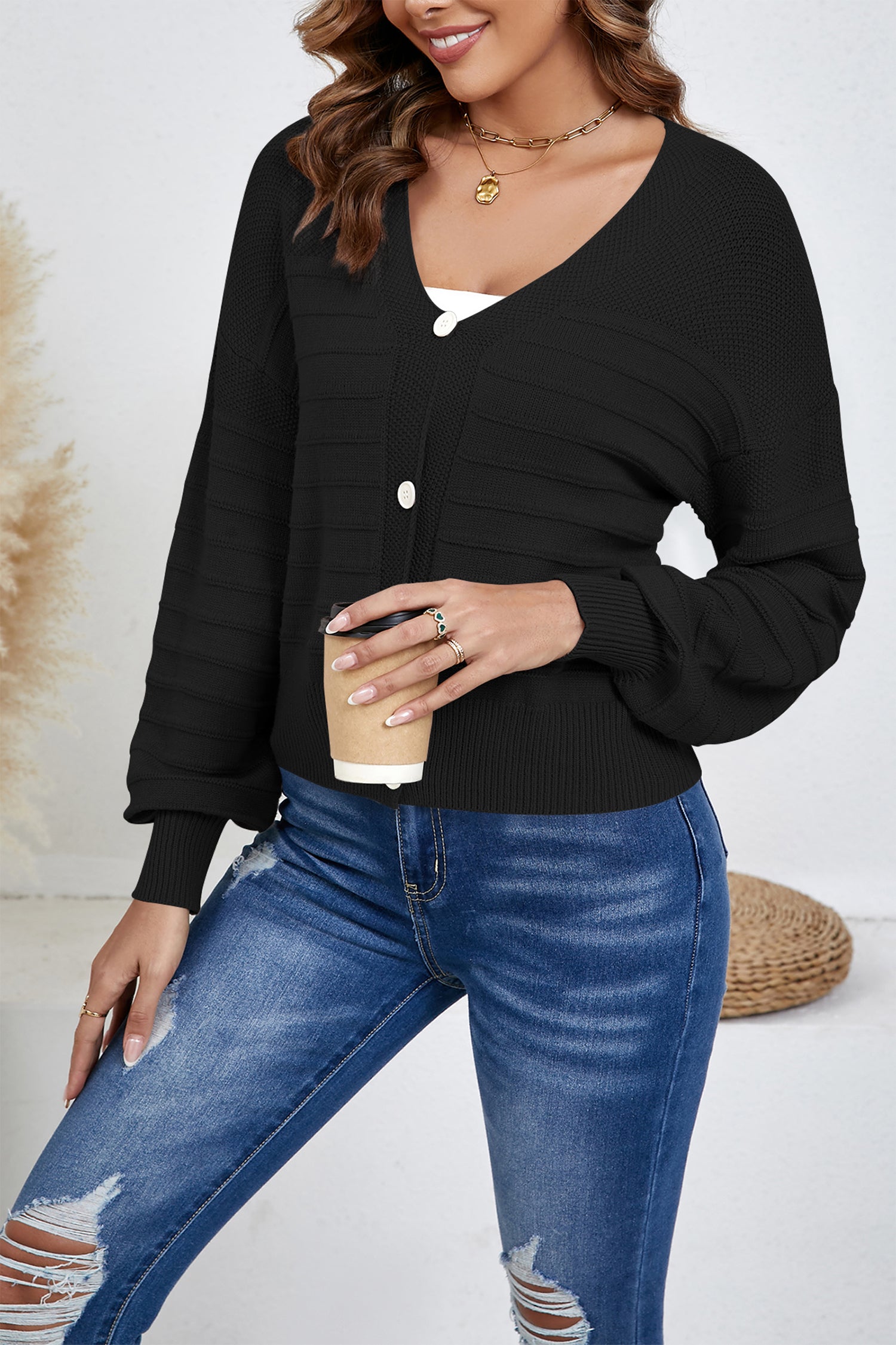 Cakulo Women's Cropped V Neck Button down Cardigan Sweaters