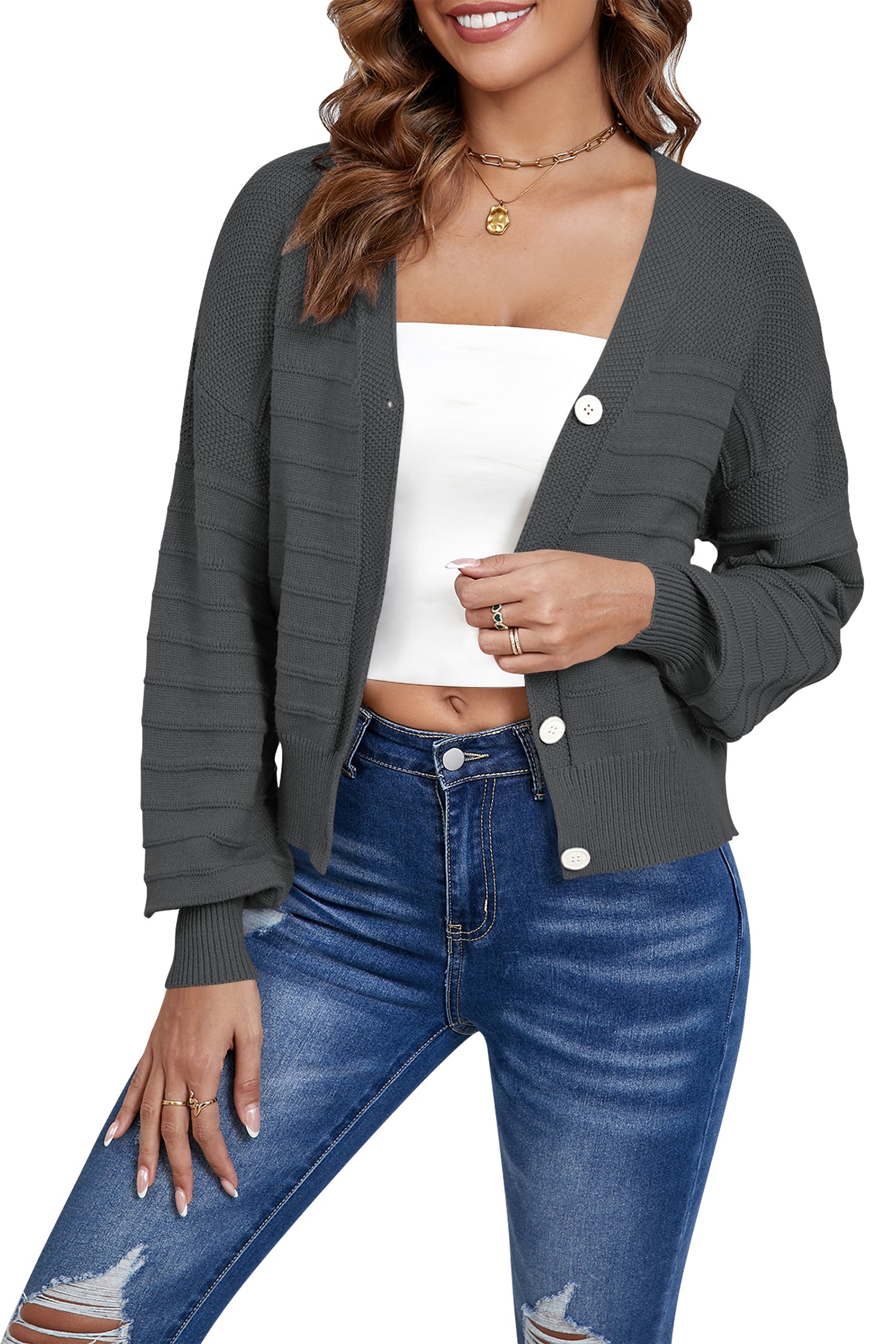Cakulo Women's Cropped V Neck Button down Cardigan Sweaters
