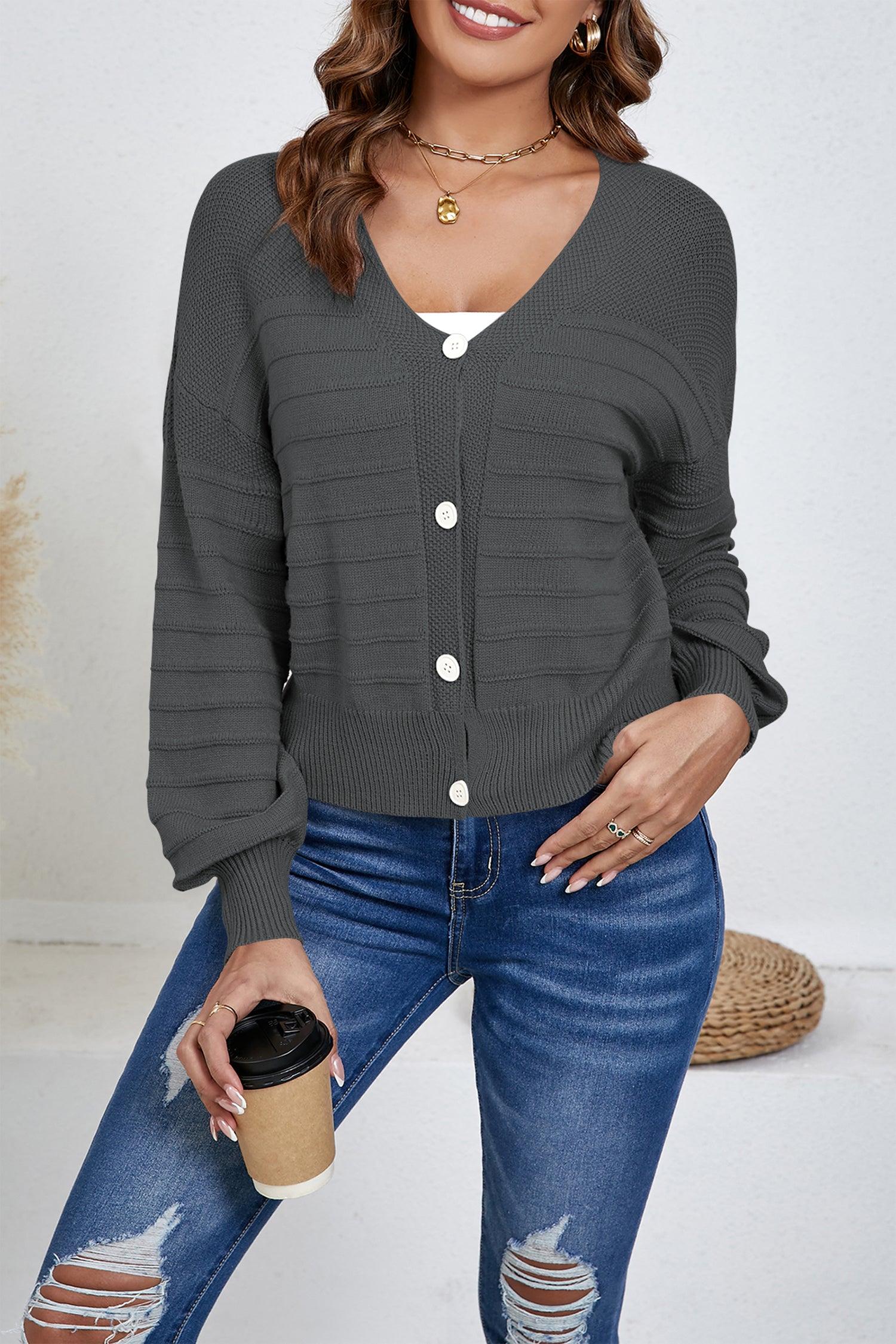 Cakulo Women's Cropped V Neck Button down Cardigan Sweaters