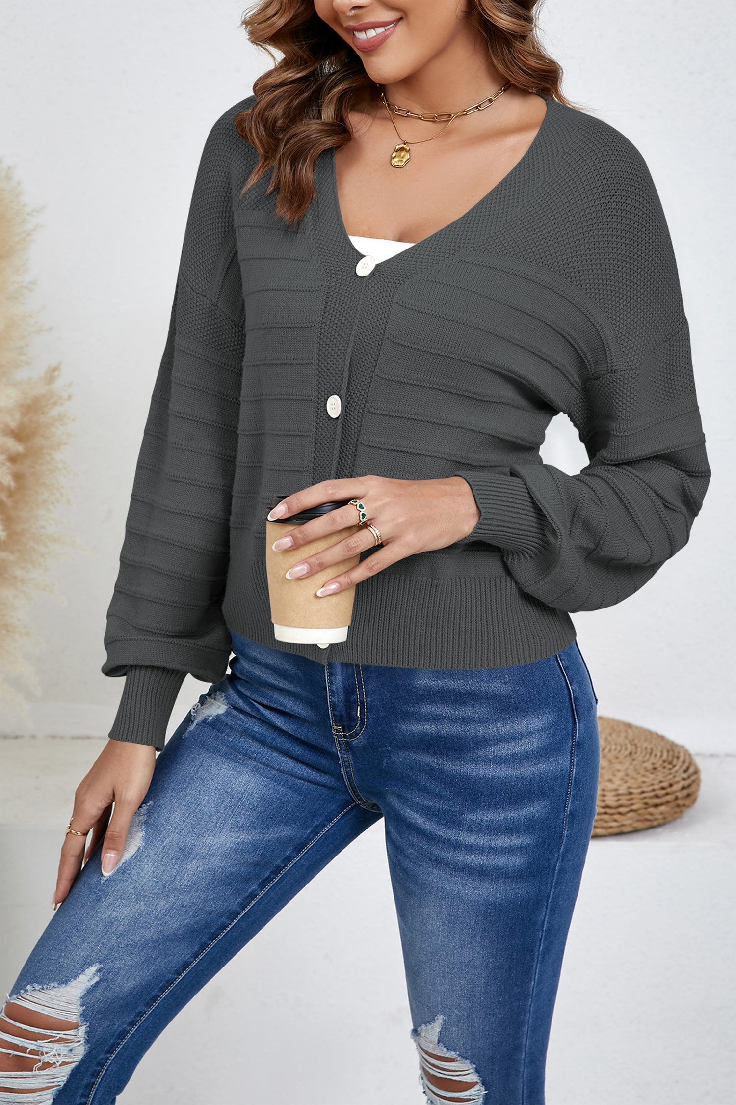 Cakulo Women's Cropped V Neck Button down Cardigan Sweaters