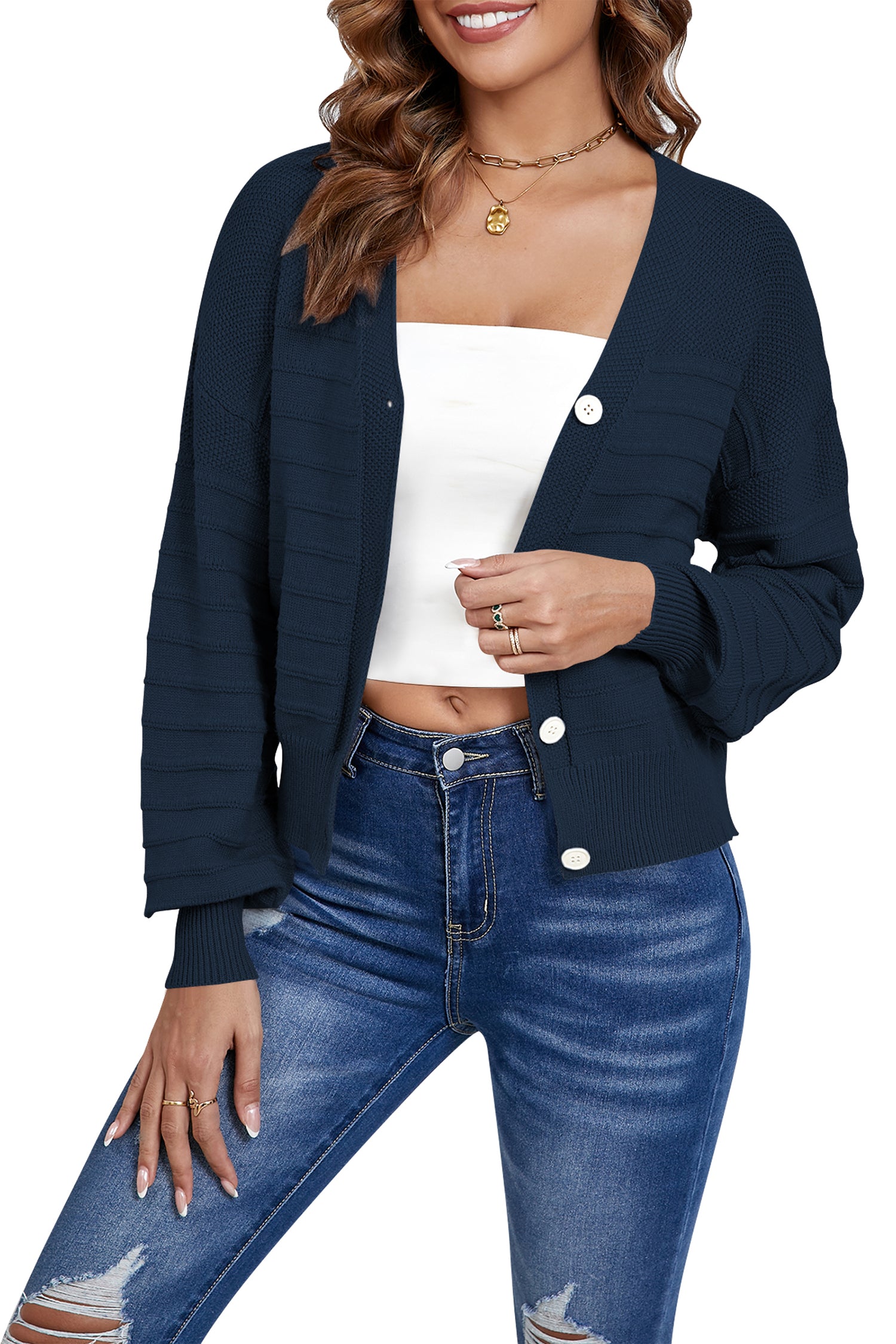 Cakulo Women's Cropped V Neck Button down Cardigan Sweaters