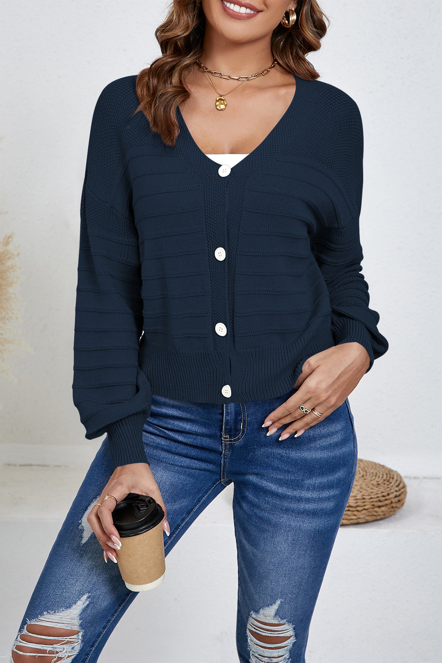Cakulo Women's Cropped V Neck Button down Cardigan Sweaters