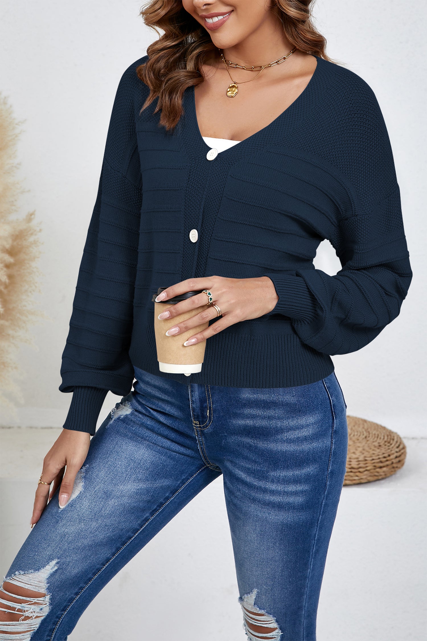 Cakulo Women's Cropped V Neck Button down Cardigan Sweaters