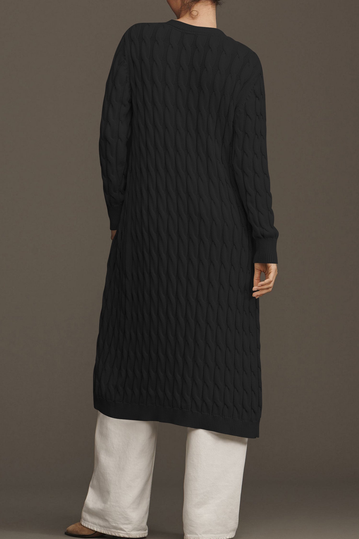 Cakulo Women's Long Cable Knit Front-Open Cardigan Sweater Coat