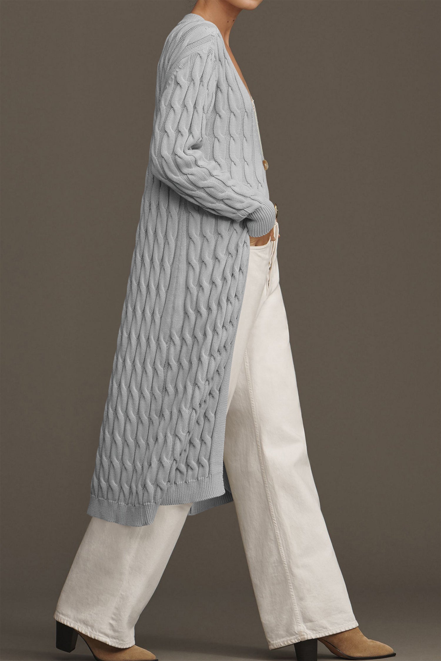 Cakulo Women's Long Cable Knit Front-Open Cardigan Sweater Coat