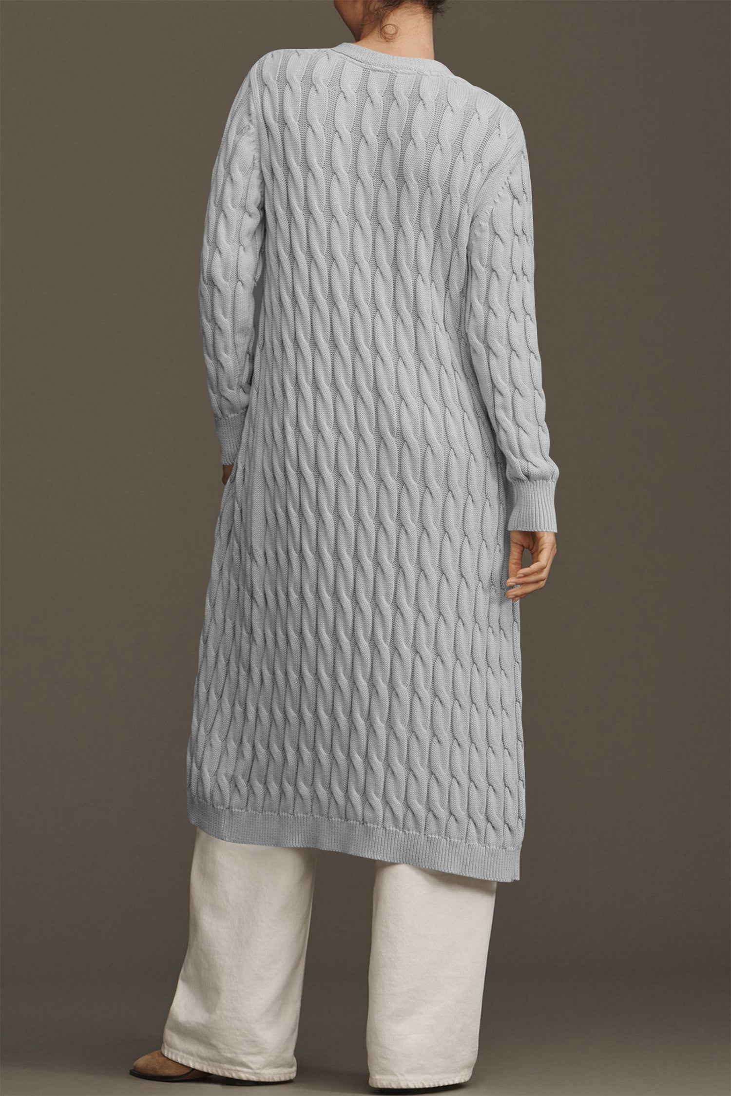 Cakulo Women's Long Cable Knit Front-Open Cardigan Sweater Coat