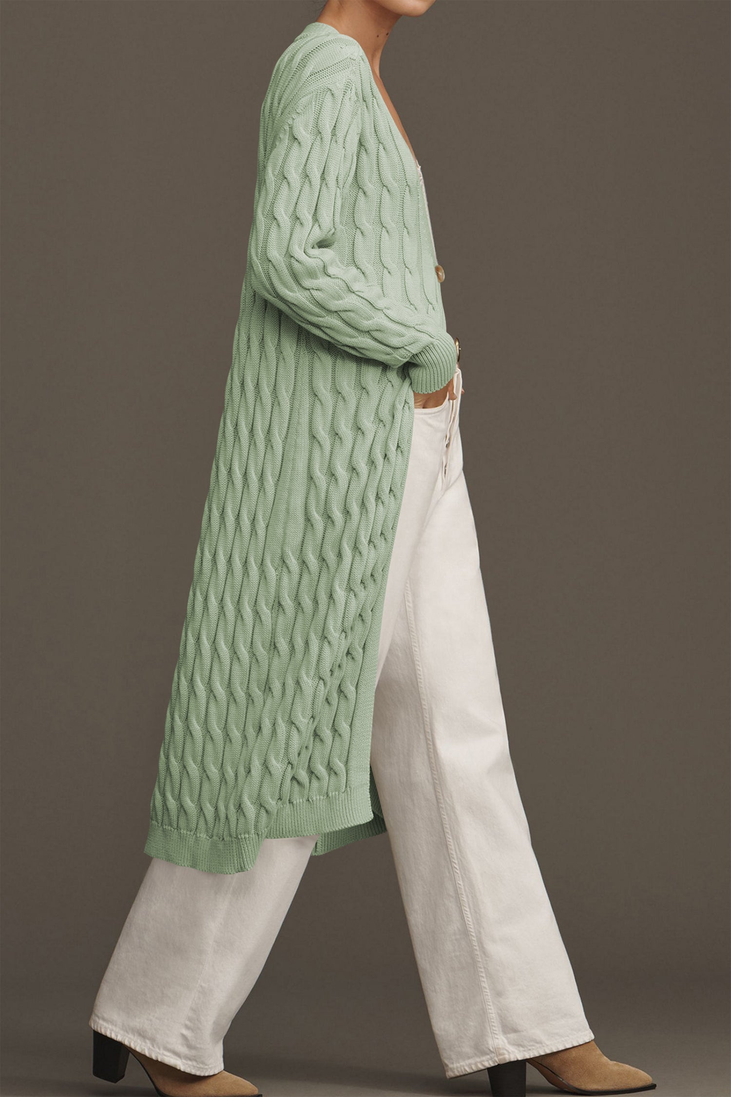 Cakulo Women's Long Cable Knit Front-Open Cardigan Sweater Coat