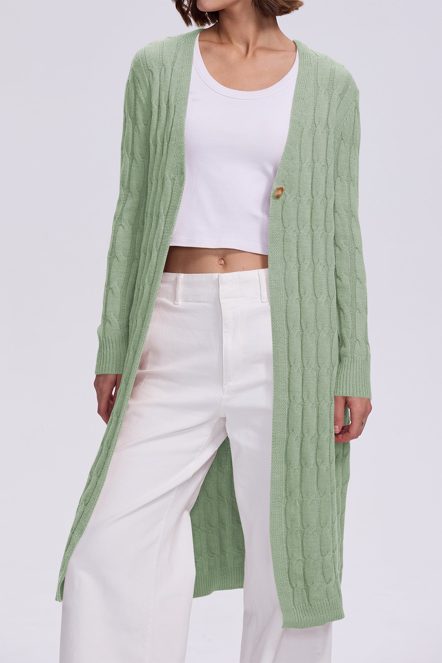 Cakulo Women's Long Cable Knit Front-Open Cardigan Sweater Coat