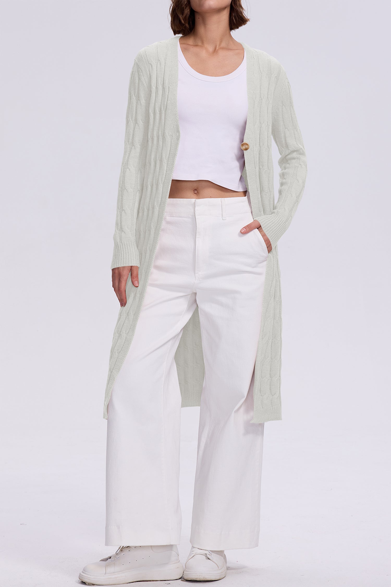 Cakulo Women's Long Cable Knit Front-Open Cardigan Sweater Coat