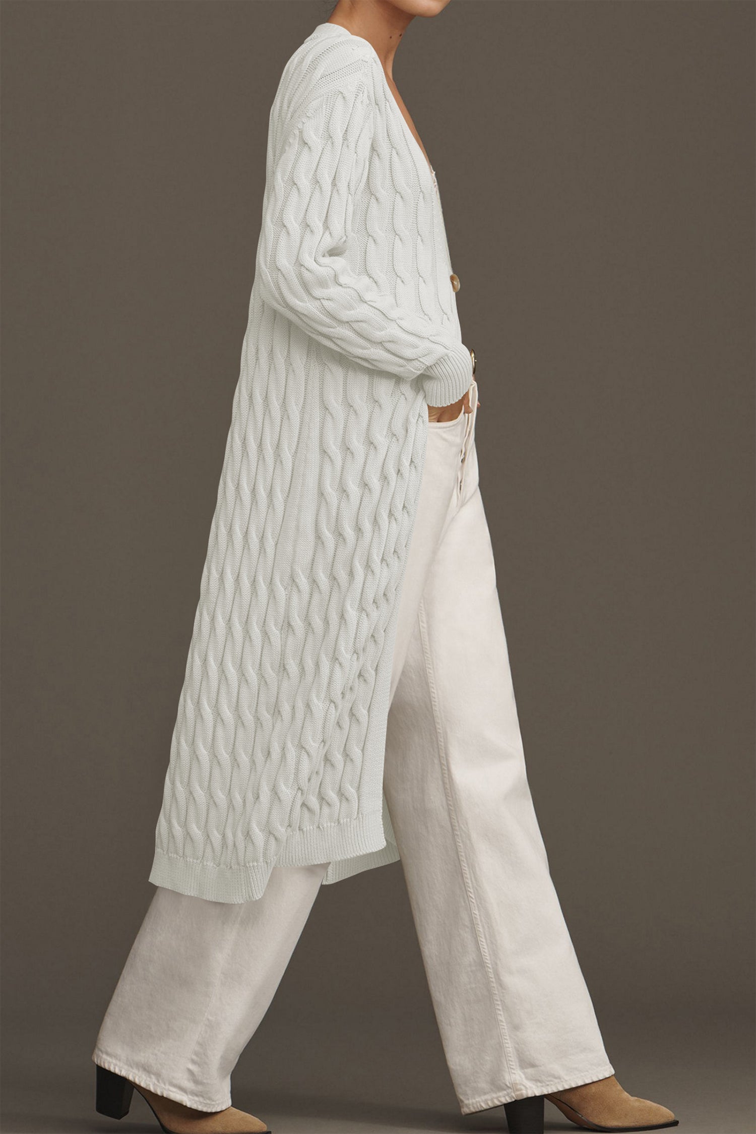 Cakulo Women's Long Cable Knit Front-Open Cardigan Sweater Coat