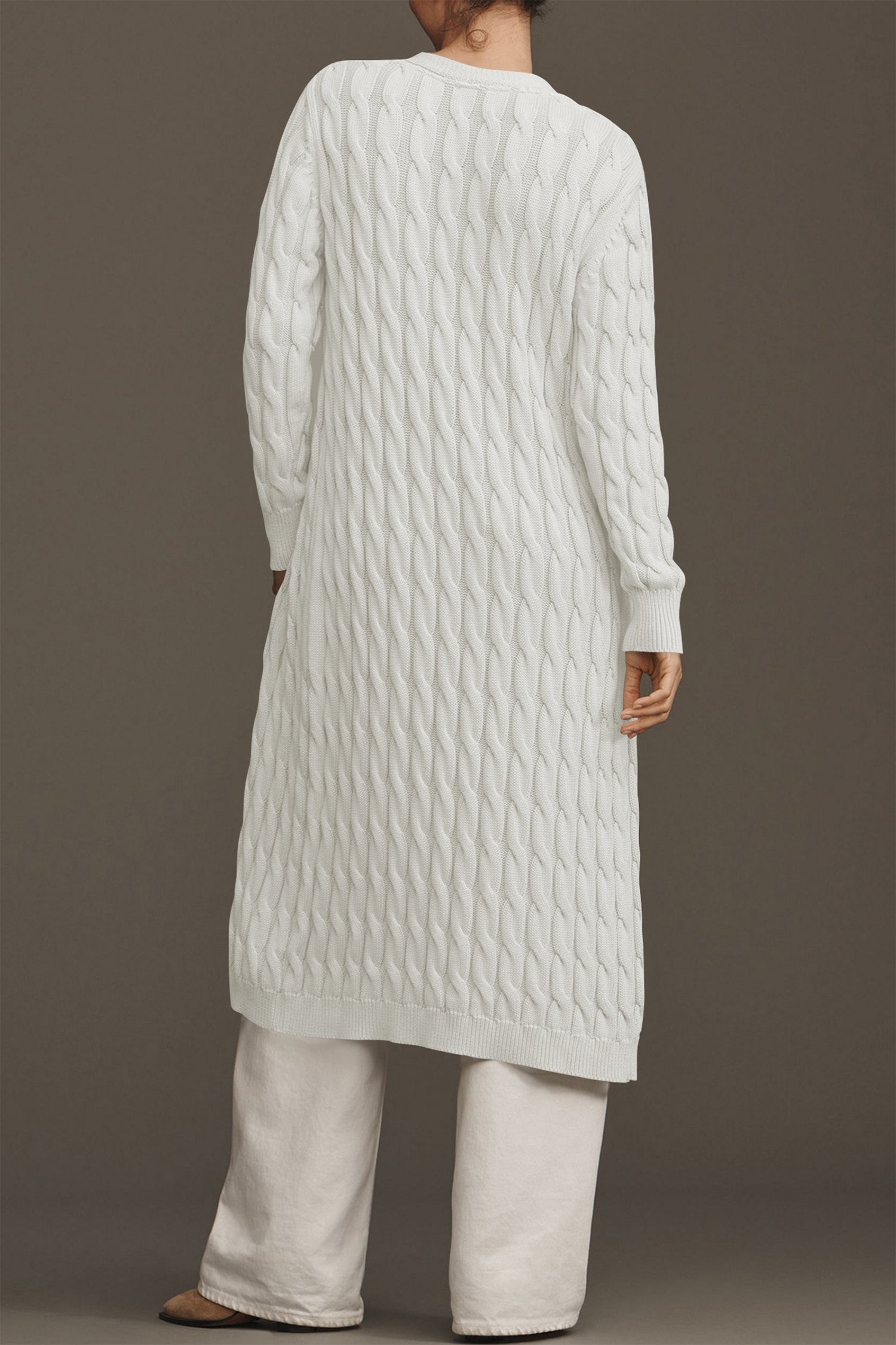 Cakulo Women's Long Cable Knit Front-Open Cardigan Sweater Coat
