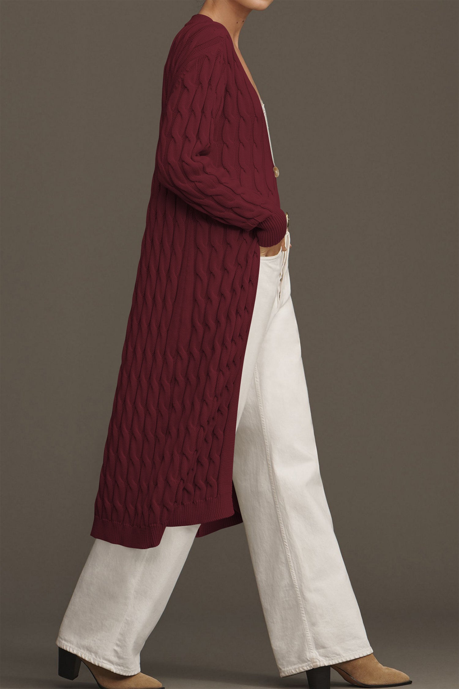 Cakulo Women's Long Cable Knit Front-Open Cardigan Sweater Coat