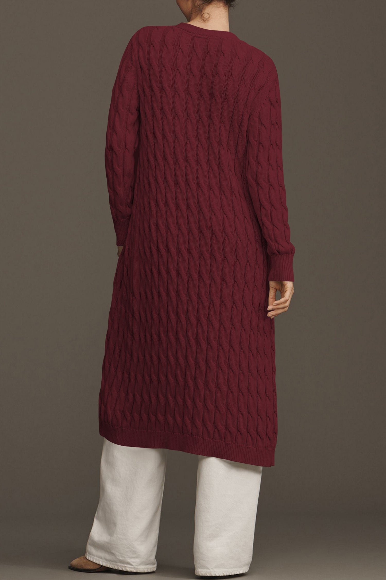 Cakulo Women's Long Cable Knit Front-Open Cardigan Sweater Coat