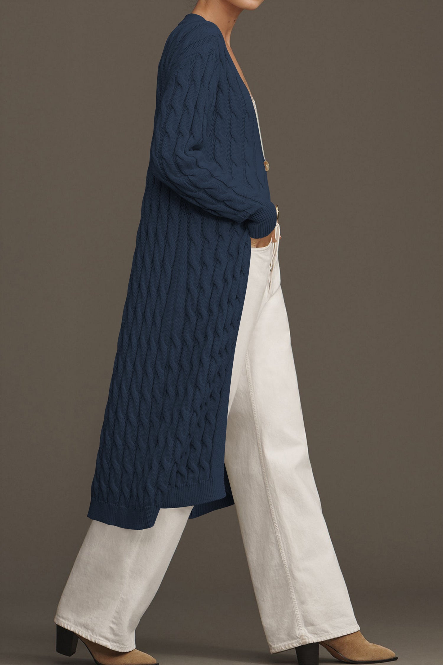 Cakulo Women's Long Cable Knit Front-Open Cardigan Sweater Coat