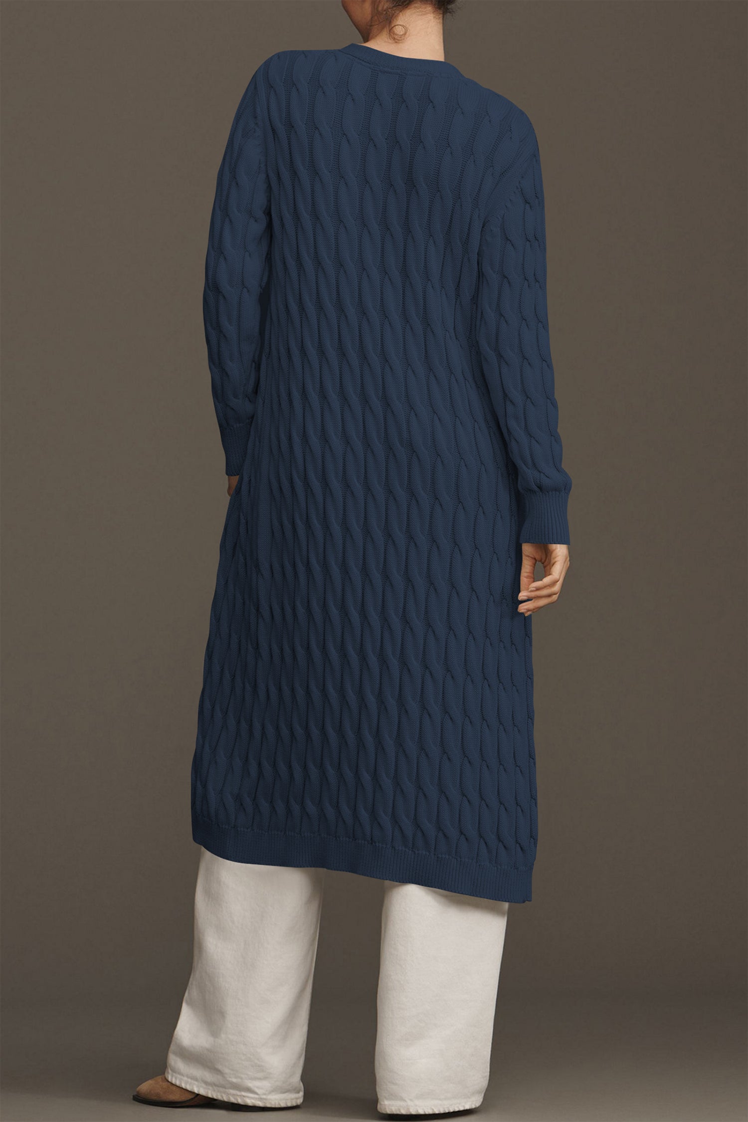 Cakulo Women's Long Cable Knit Front-Open Cardigan Sweater Coat