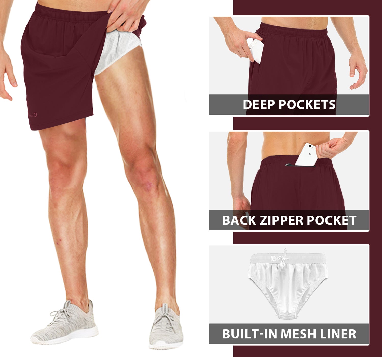 Cakulo Men's 5‘’ Running Tennis Shorts Quick Dry