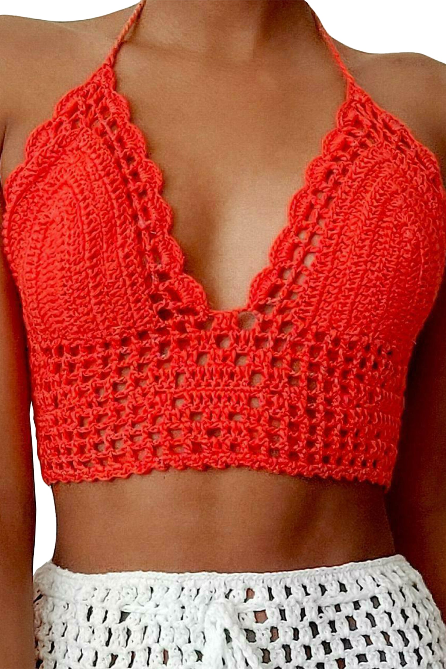 Cakulo Crochet Halter Tops for Women Backless Camisole Knit Bra