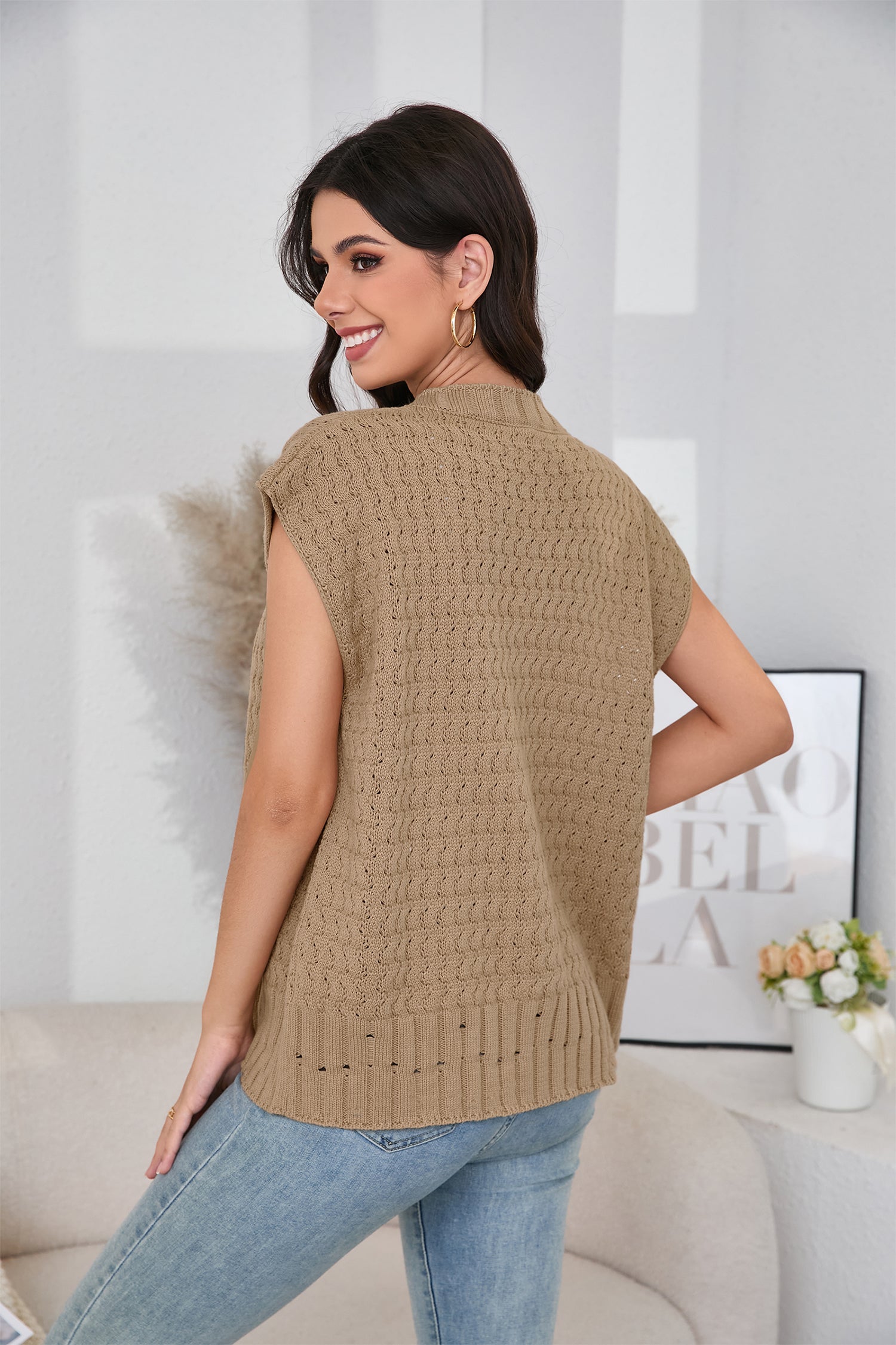 Cakulo Women's 2025 Oversized Sleeveless Cable Knit Summer Sweater Vest