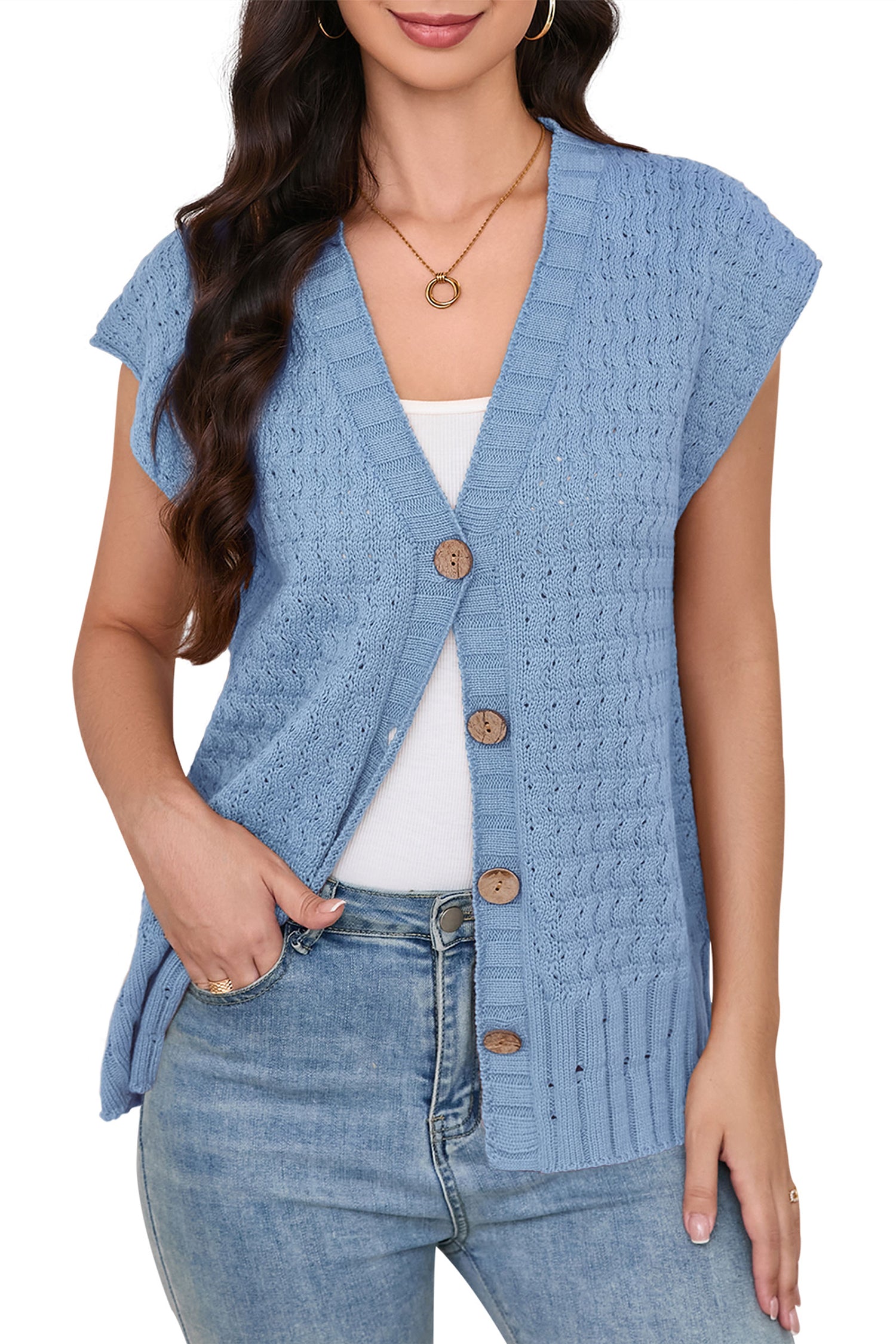 Cakulo Women's 2025 Oversized Sleeveless Cable Knit Summer Sweater Vest