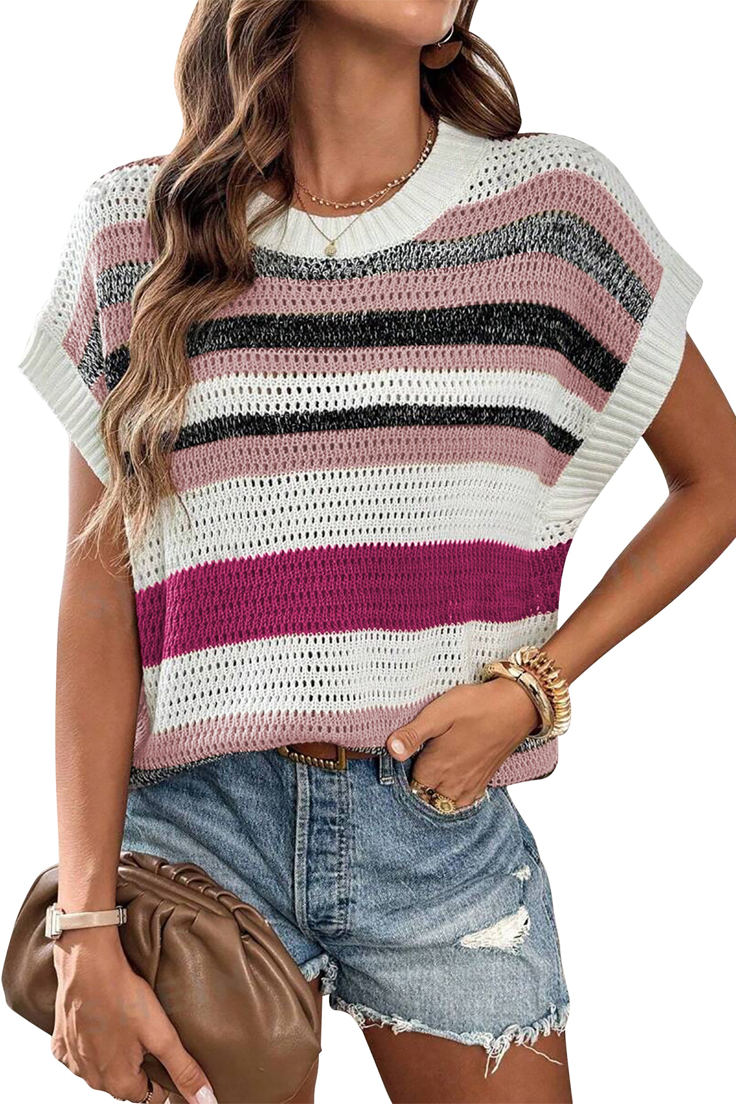 Cakulo Women's Summer Striped Color Block Sleeveless Knit Top