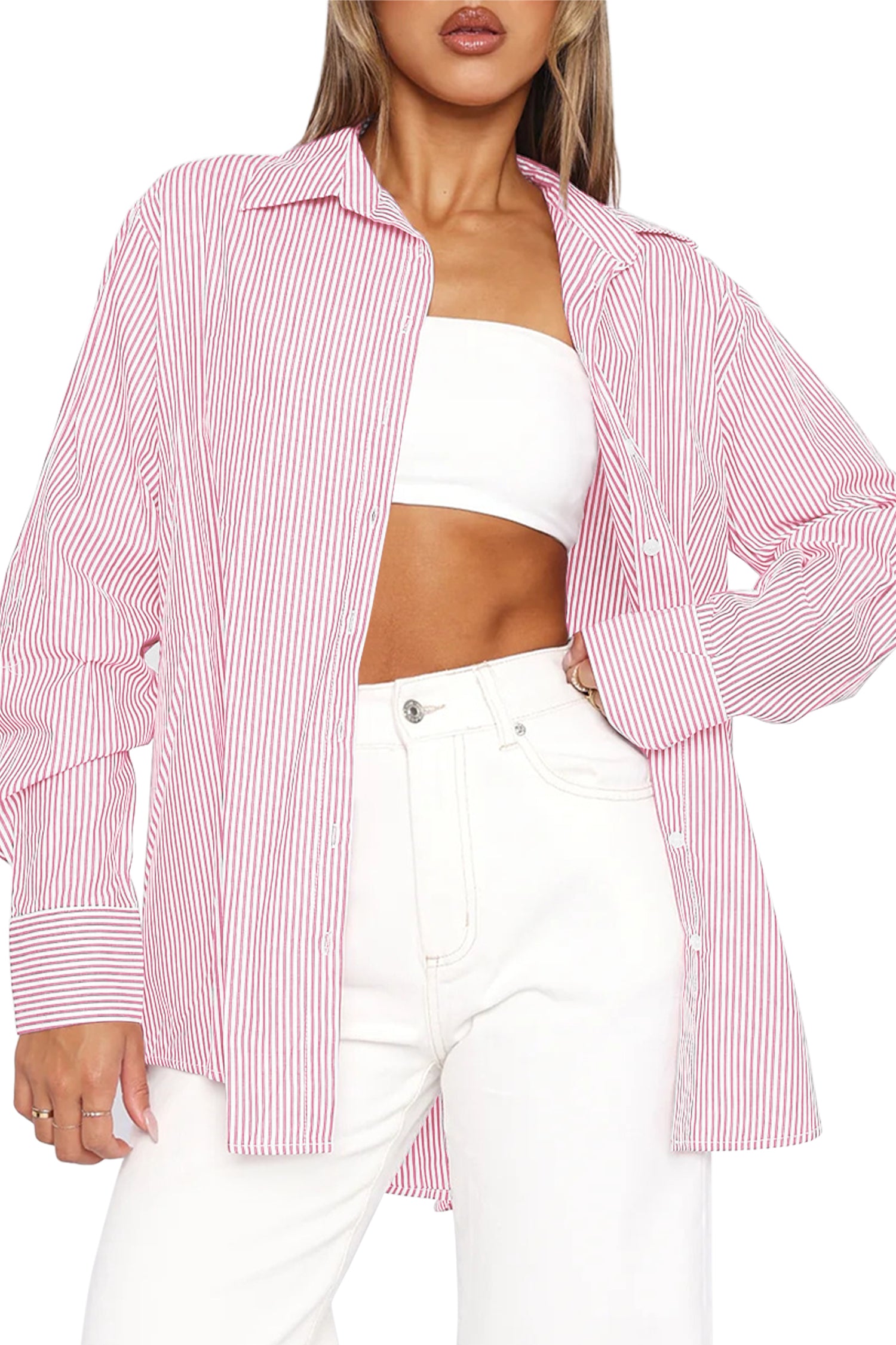 Cakulo Women's Oversized Striped Boyfriend Shirt