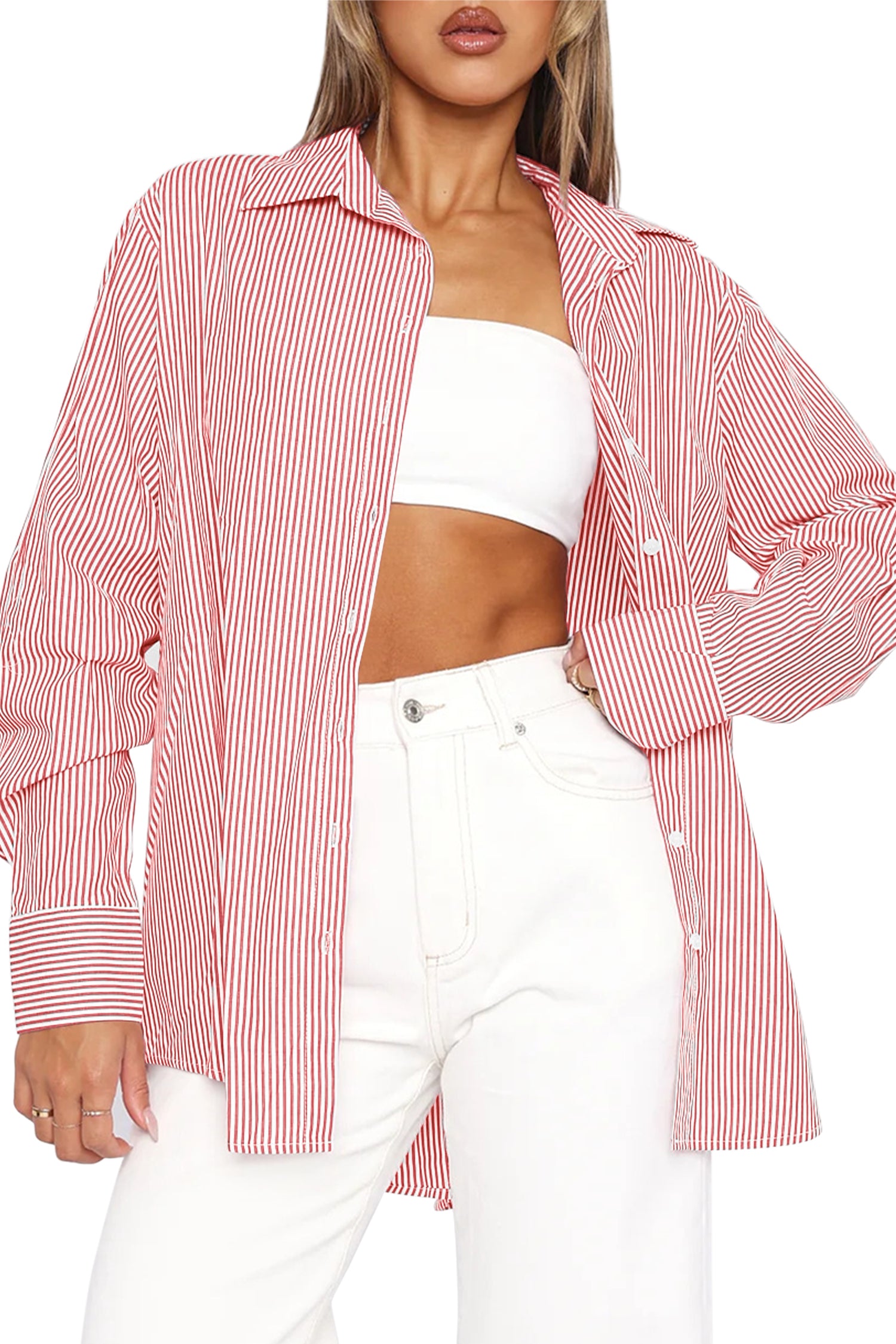 Cakulo Women's Oversized Striped Boyfriend Shirt