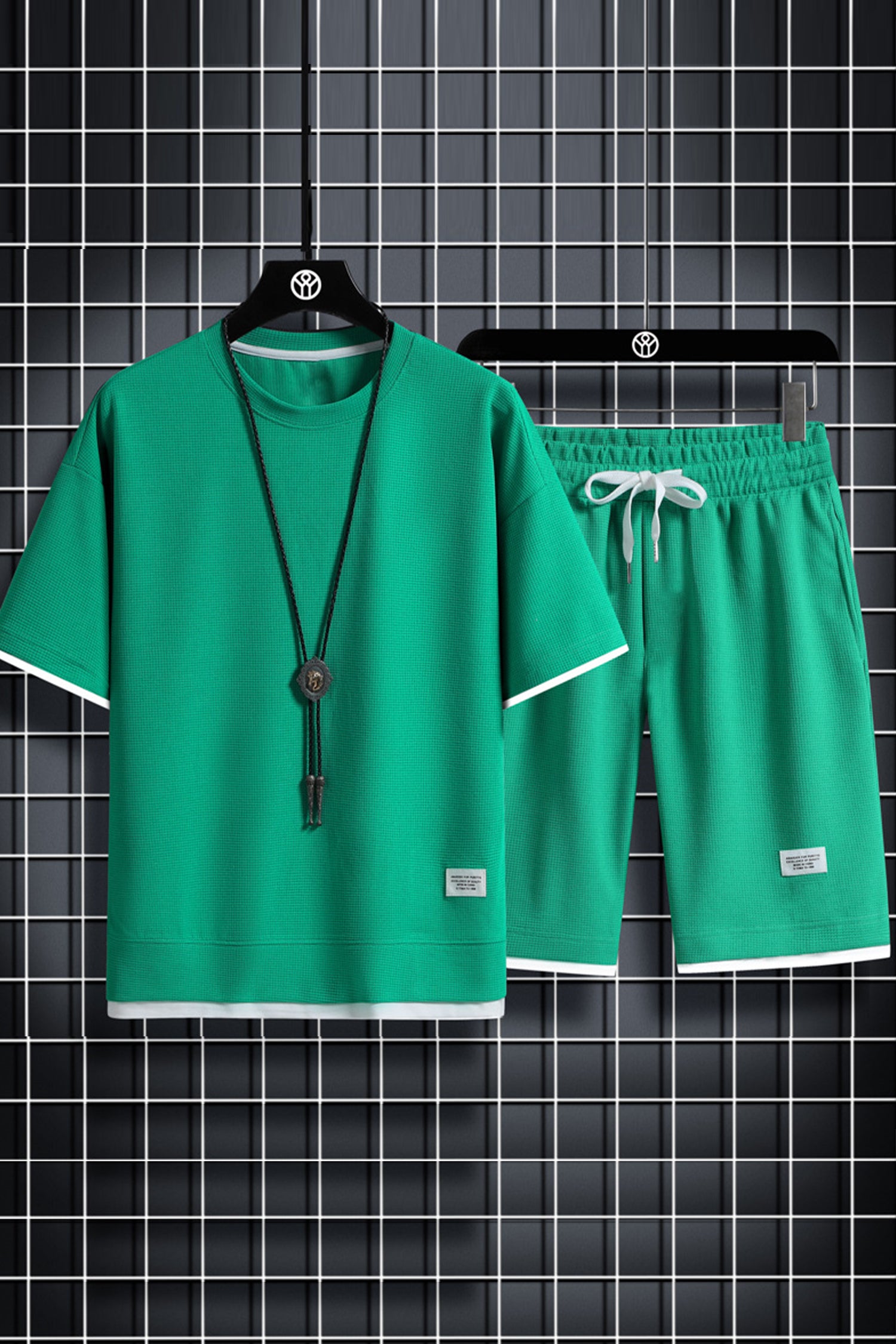 Cakulo Men's Casual Sports Suit with Waffle Short-Sleeved T-Shirt