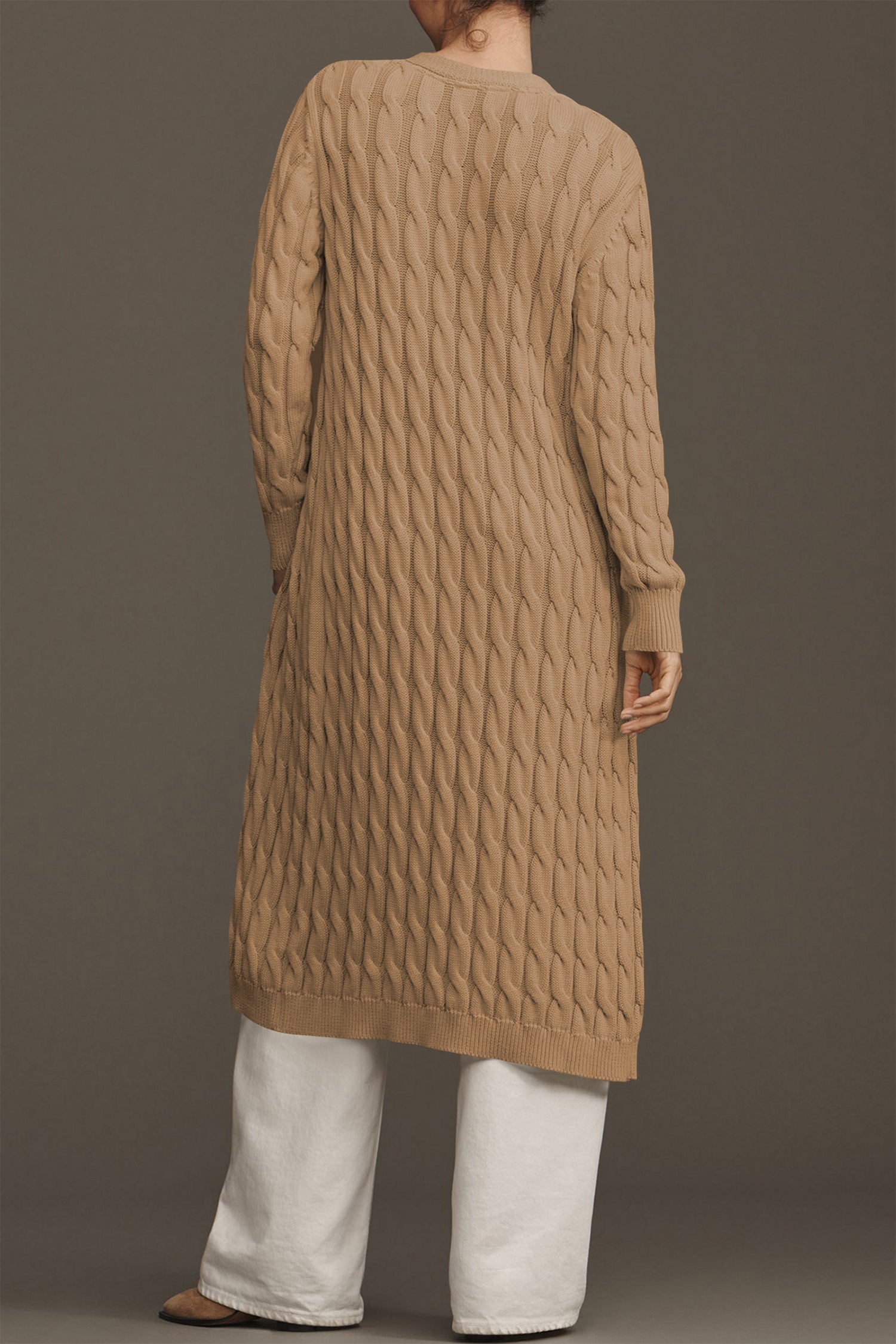 Cakulo Women's Long Cable Knit Front-Open Cardigan Sweater Coat